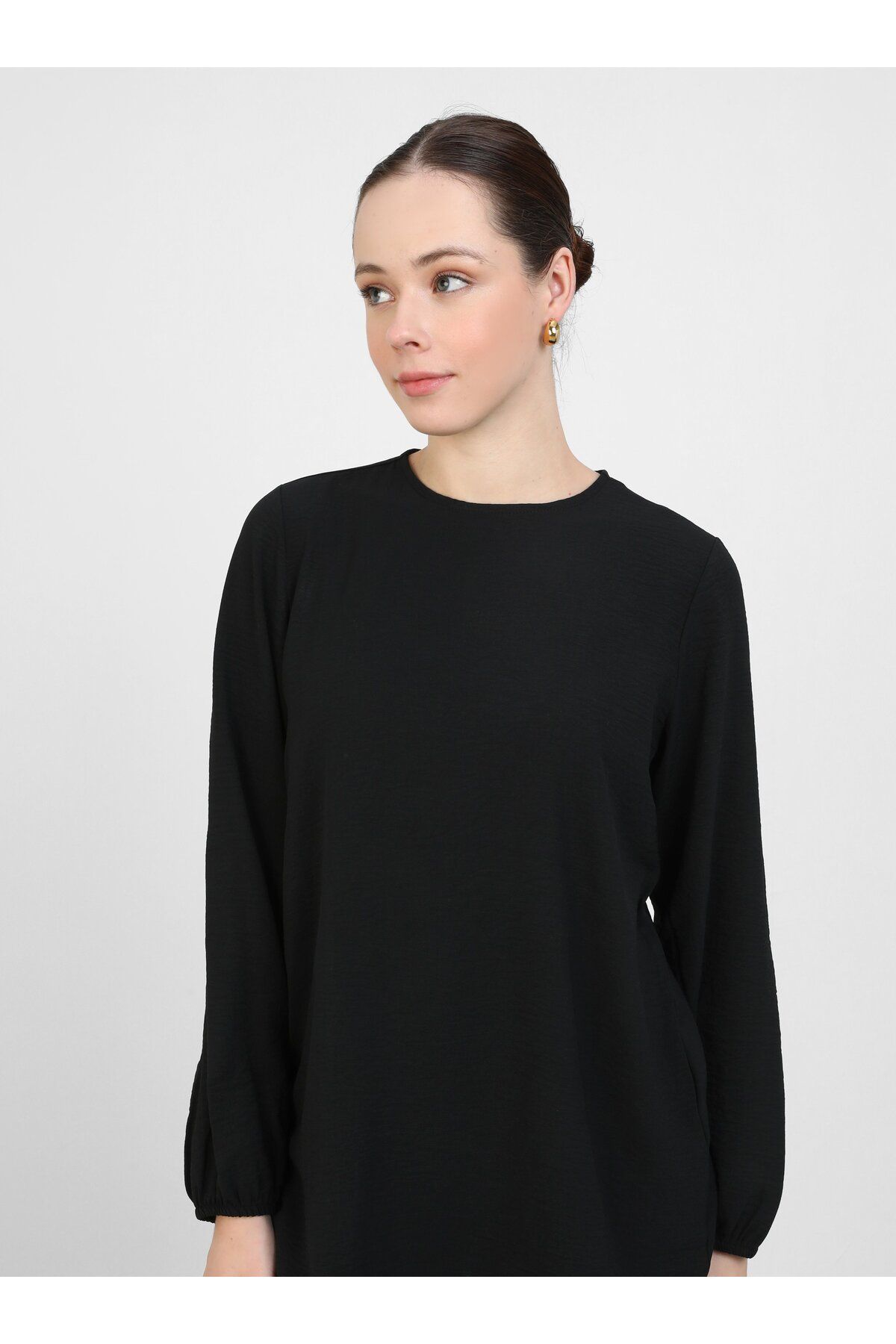 Refka-Balloon Sleeve Aerobin Blouse with Elastic Sleeves - Black - Refka 2