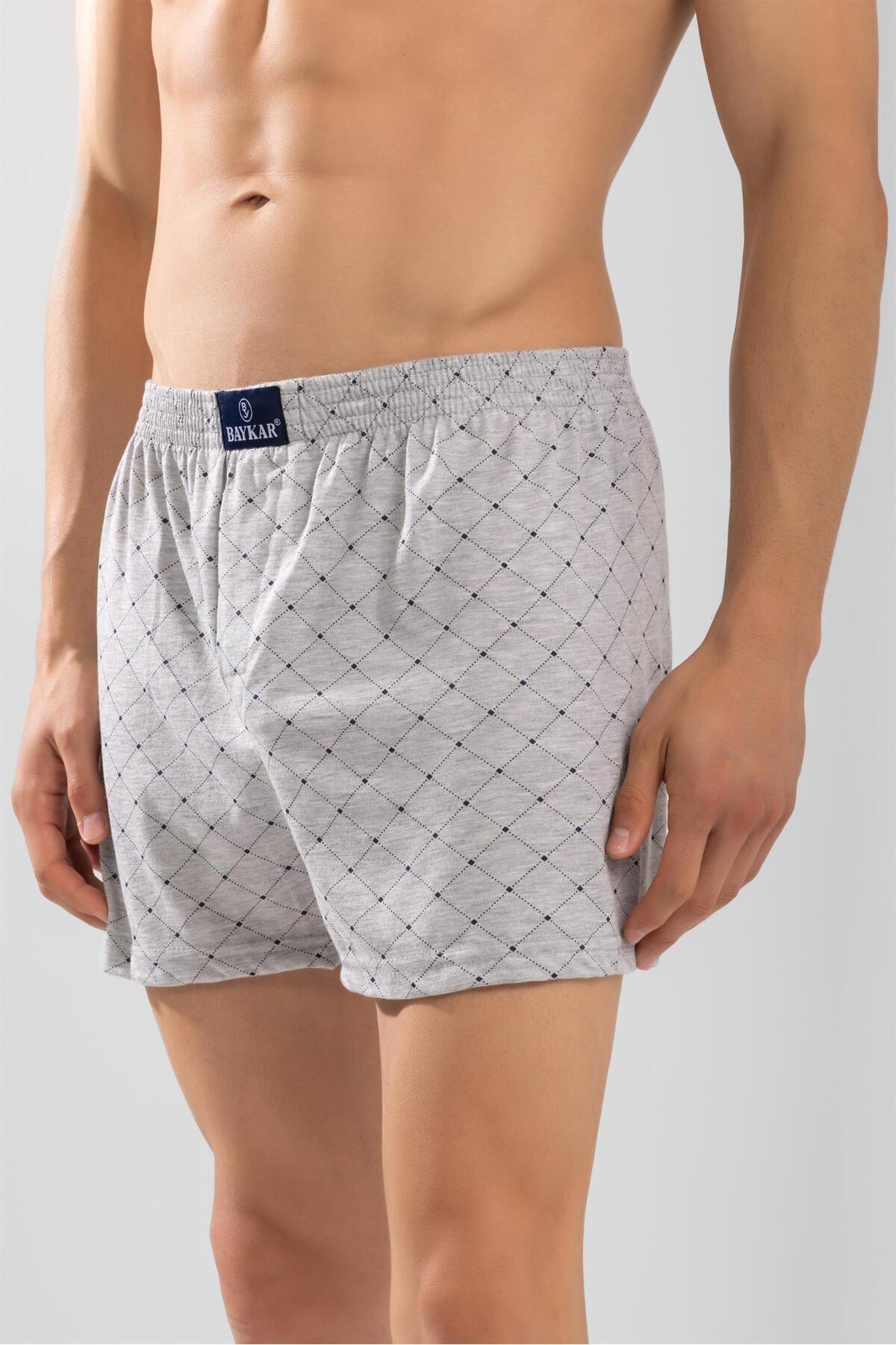 BAYKAR Erkek Pamuklu Klasik Rahat Kesim Desenli Boxer 5'li Paket Boyalı Gri görsel 3