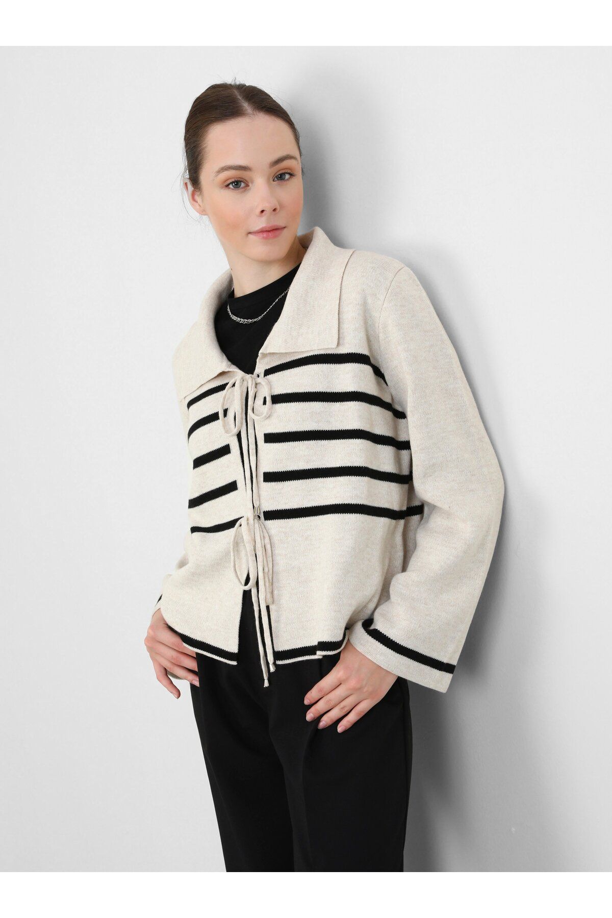 Benin-Beige and Black Knitwear Cardigan - Benin 4