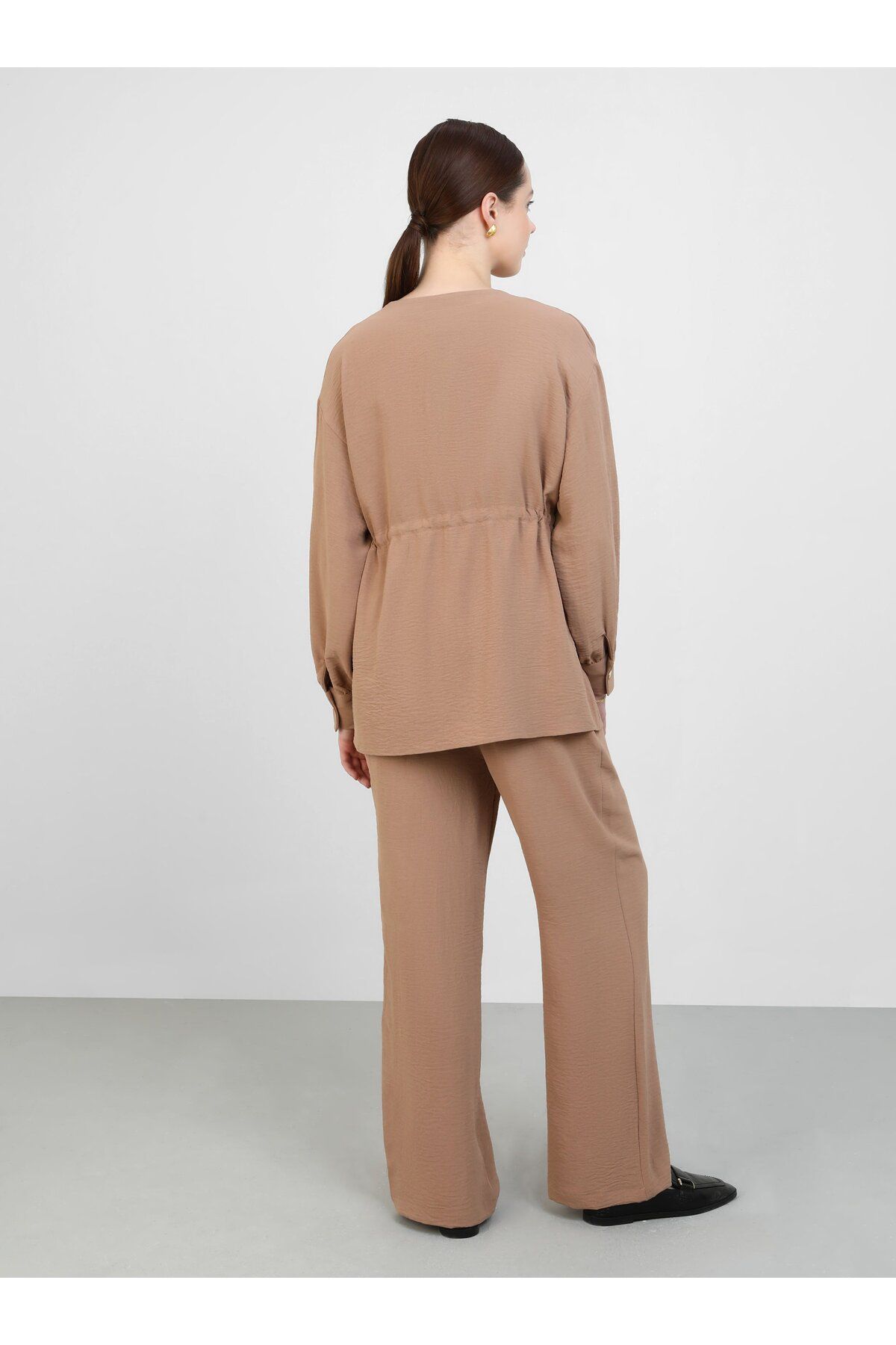 Refka-Aerobin Waist Drawstring Detailed Tunic&Pants Double Set - Milk Coffee - 6