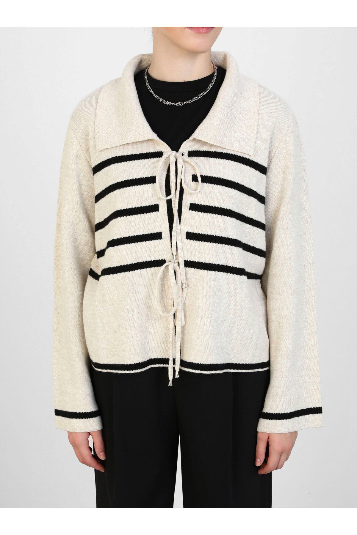 Benin-Beige and Black Knitwear Cardigan - Benin 5