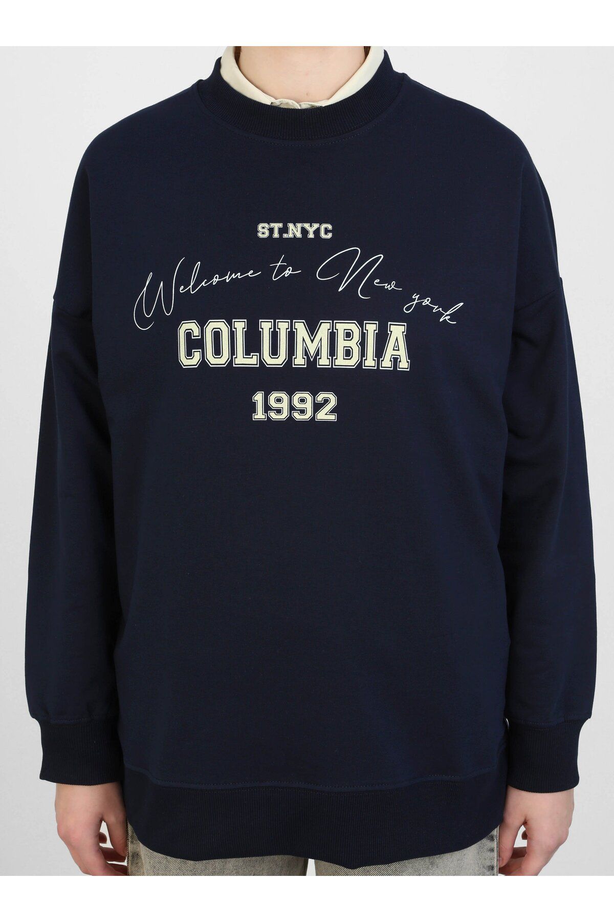 Benin-Navy Blue Oversize Sweatshirt - Print Detail - Benin 3