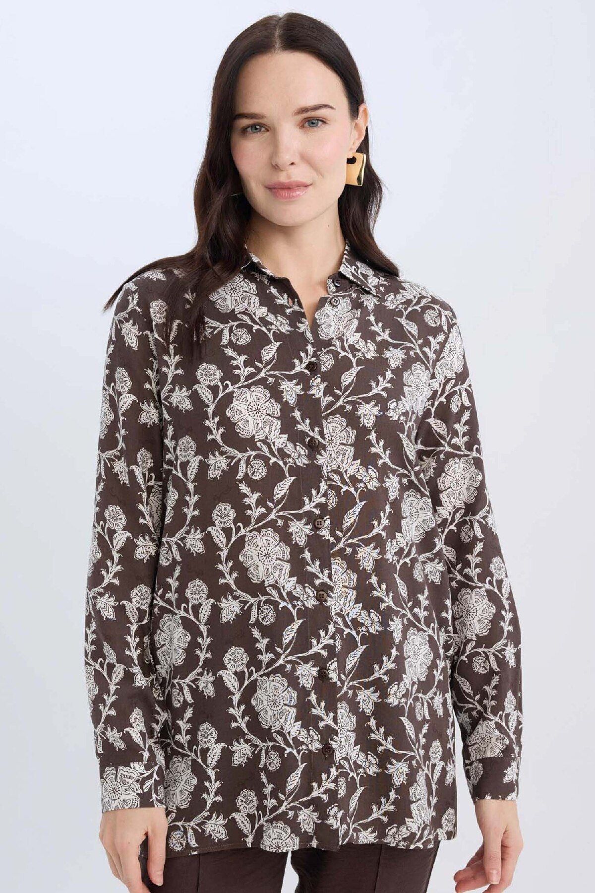 DeFacto-Patterned Long Sleeve Loose Fit Shirt Tunic - T0609Az24Au 1