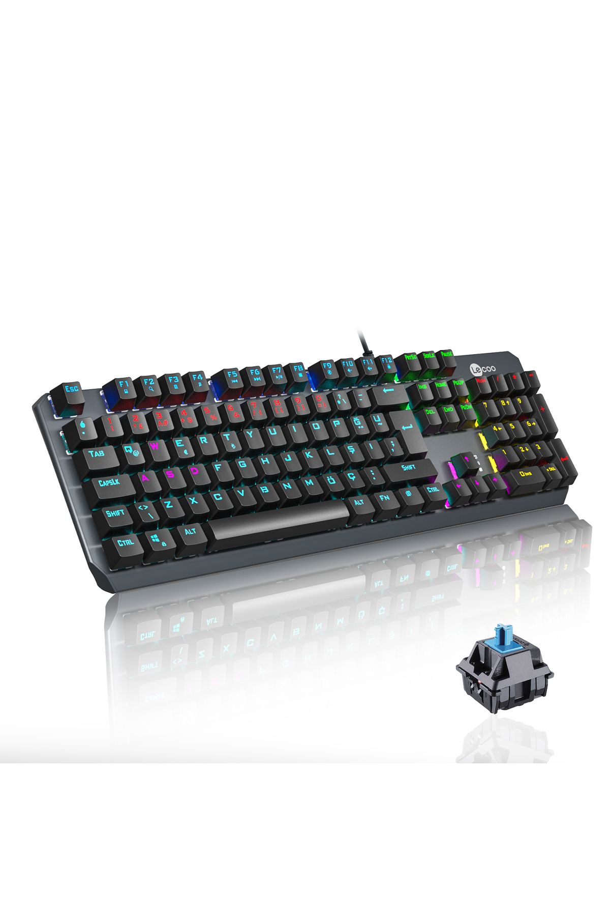 Lecoo Gk301 Kablolu Makro Tuşlu Blue Switch Rgb Aydınlatmalı Gaming Mekanik Türkçe Q Klavye Metalik Gri