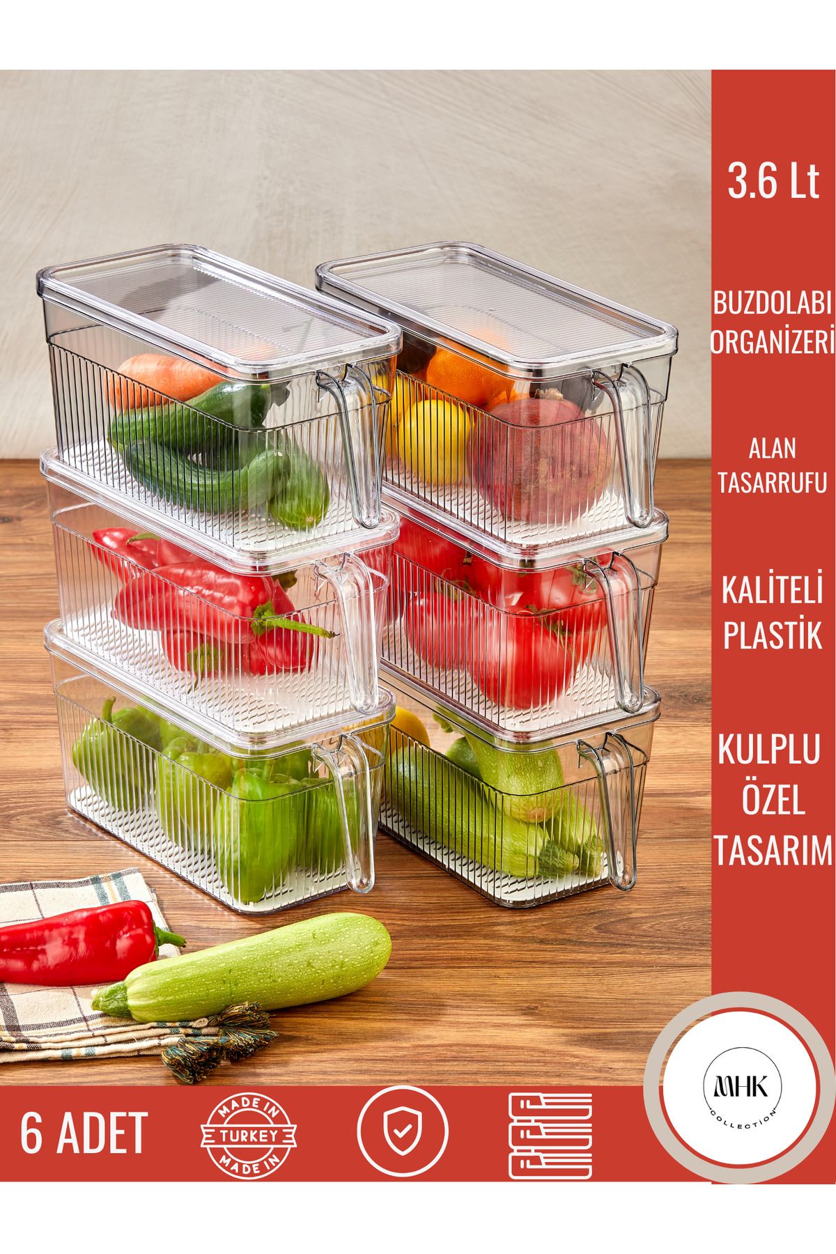 MHK Collection-Transparent Refrigerator Organizer with 6 Handles - Food Storage and Organizing Set (3.60 Liters) 1