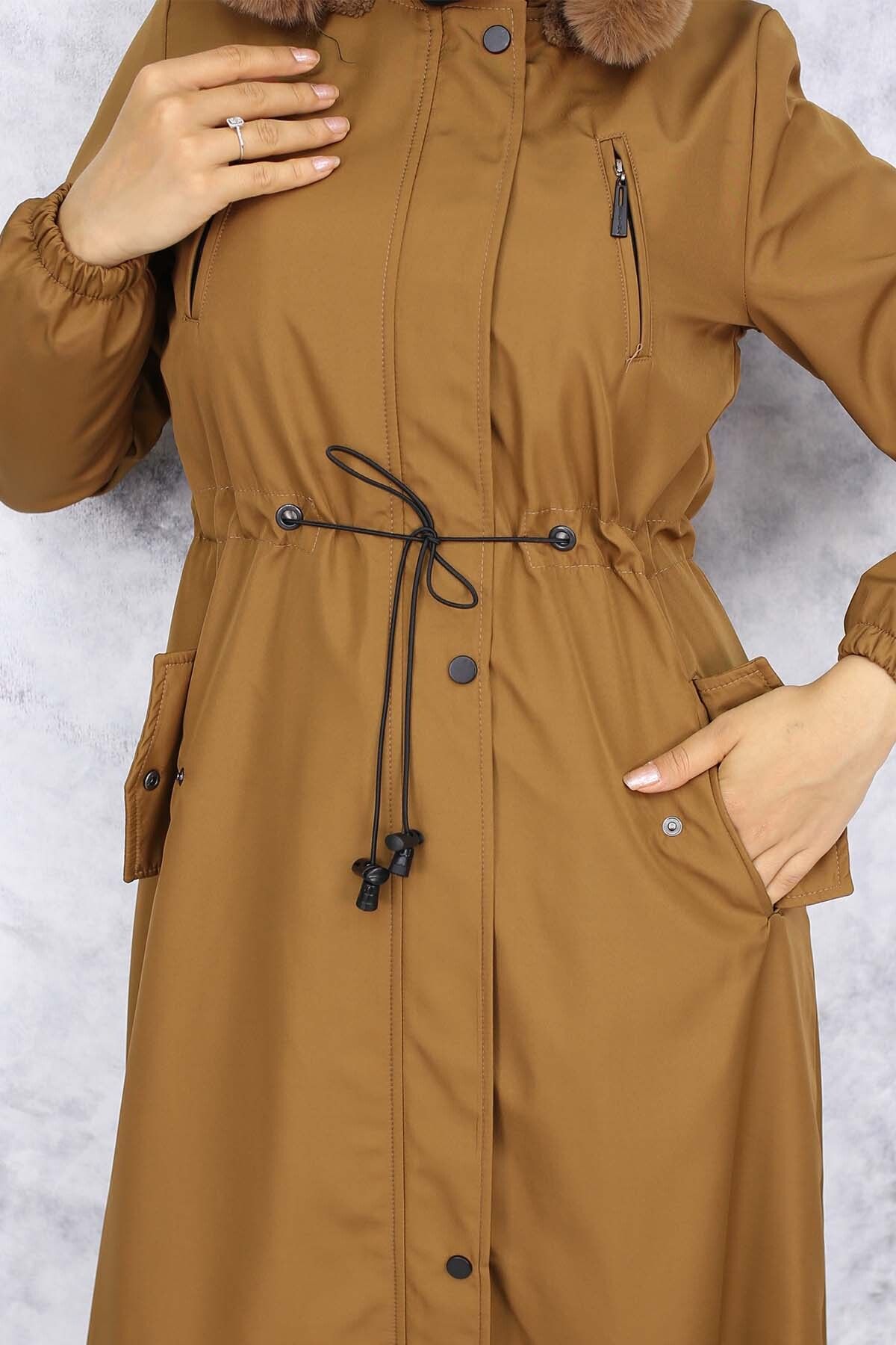 benguen-Tan 1050 - Long Bondit Coat with Plush Inside and Fur Collar 3