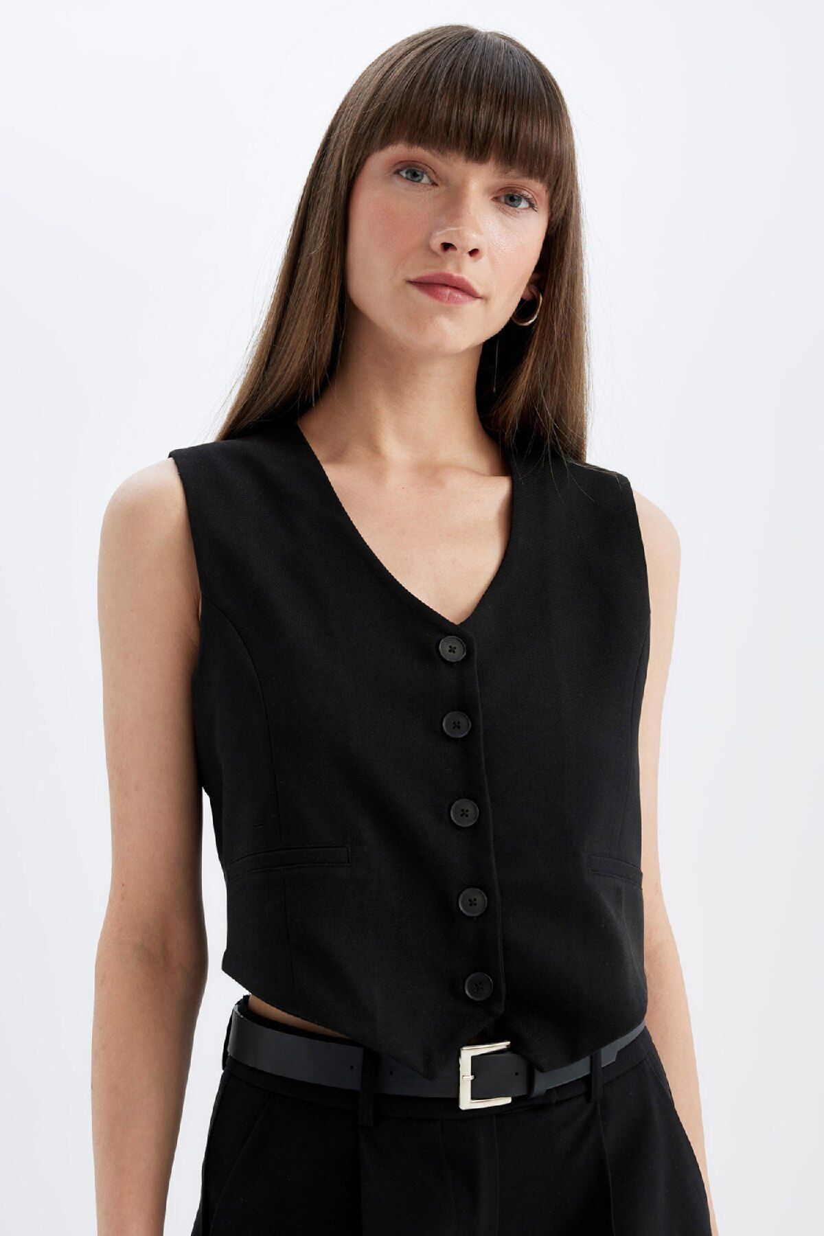 DeFacto-Classic Black Blazer Vest with V-Neck Buttons C2026Ax24Au 1