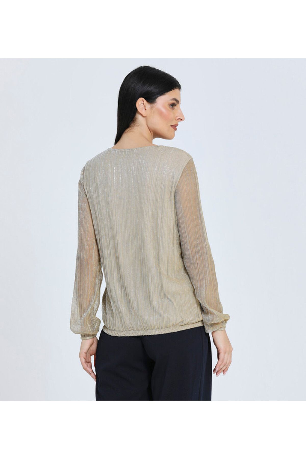 Zabaione-Women's Gold Metallic Wrap Top 2