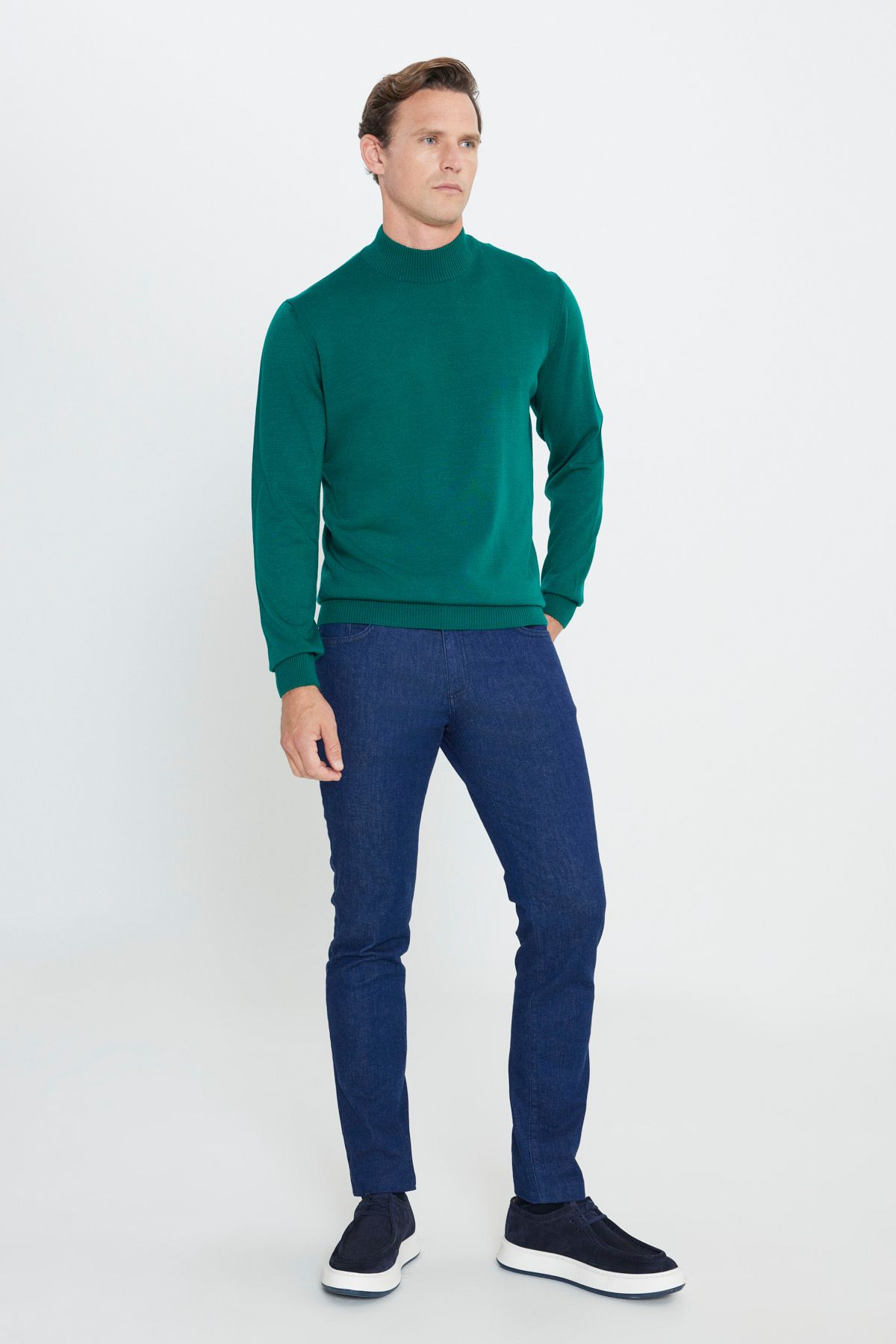 AC&Co / Altınyıldız Classics-Men's Brown-Green 2-Pack Standard Fit Regular Cut Half Turtleneck Basic Knitwear Sweater 5