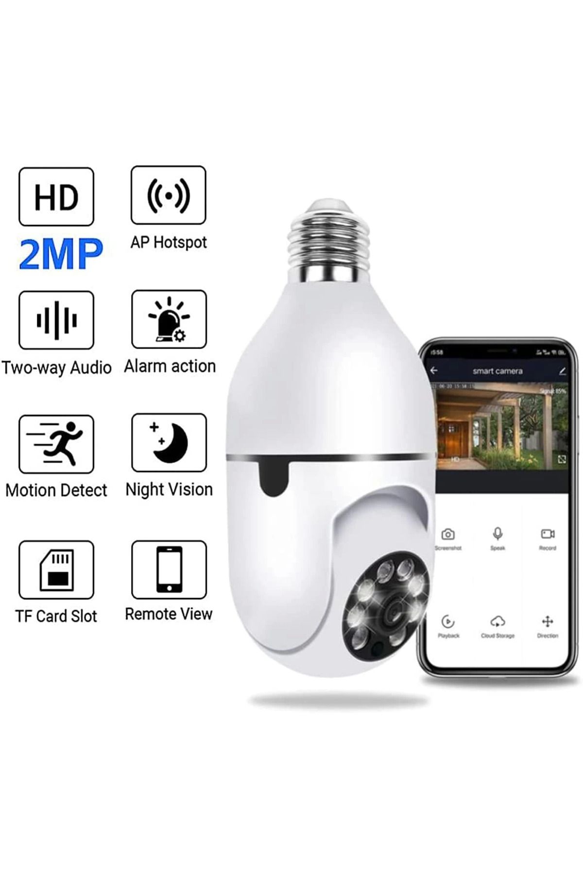 Lucest Wifi 360 Panoramik Ampul Kamera Güvenlik Kamerası Çift Wifi 360 Derece Gece Görüşlü New