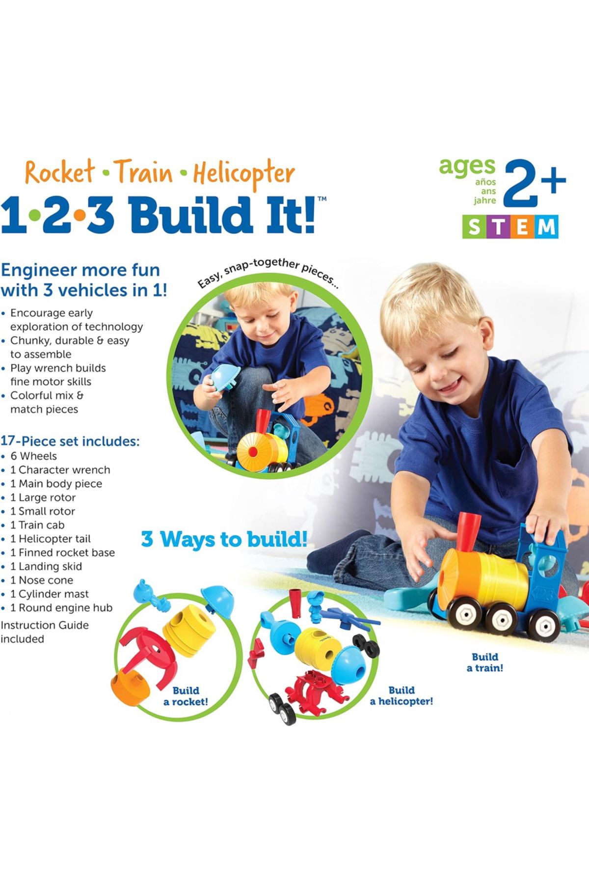 Learning Resources-1-2-3 Build It! Rocket-Train-Helicopter-LER2859 5