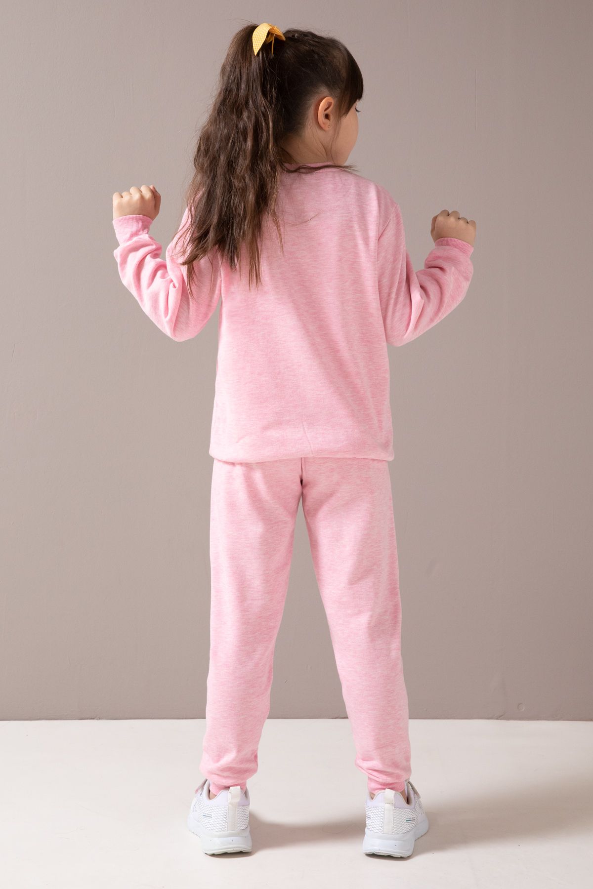 Cansın Mini-Pink Unicorn Printed Raised Girl's Tracksuit Set 19857 5