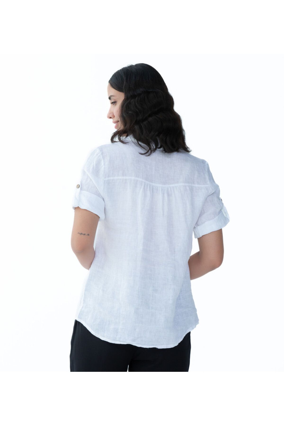 Zabaione-White Linen Shirt with Rolled Sleeves 3