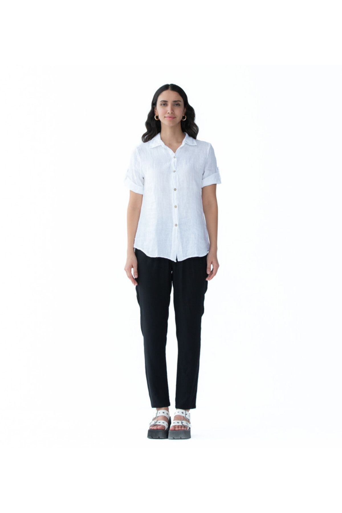 Zabaione-White Linen Shirt with Rolled Sleeves 4