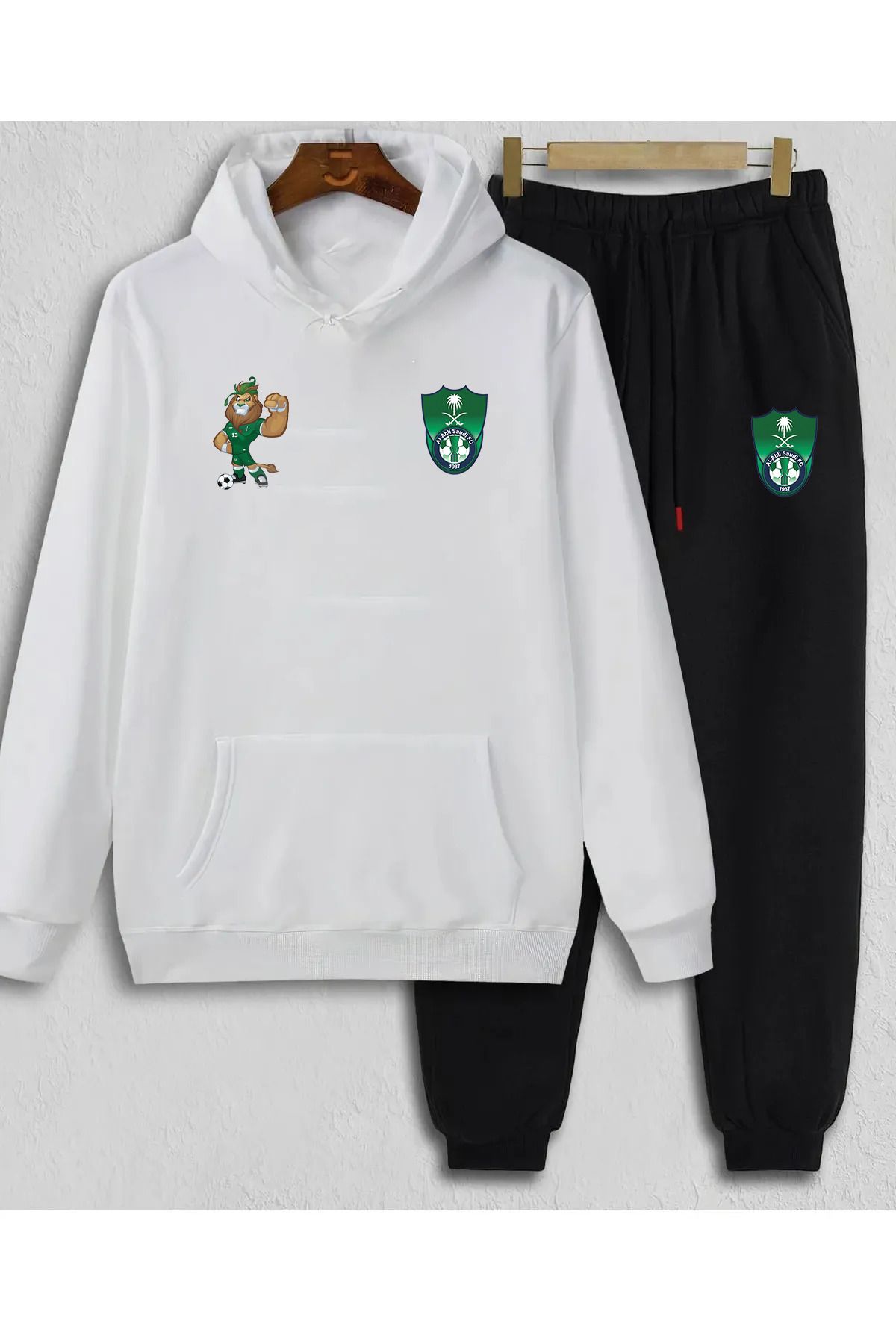 Pisa Art Al Ahli Aslan Suudi Arabistan Özel Tasarım Kapşonlu Sweatshirt & Eşofman Altı 2'li Kombin