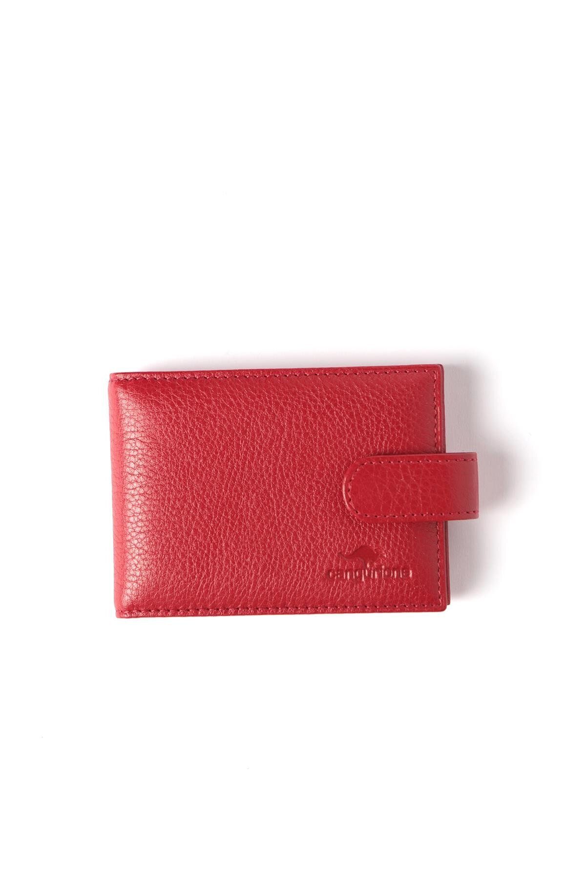 Cangurione-Genuine Leather Card Holder with Red Snap Closure and Fixed Inside and Removable Transparent Section 1