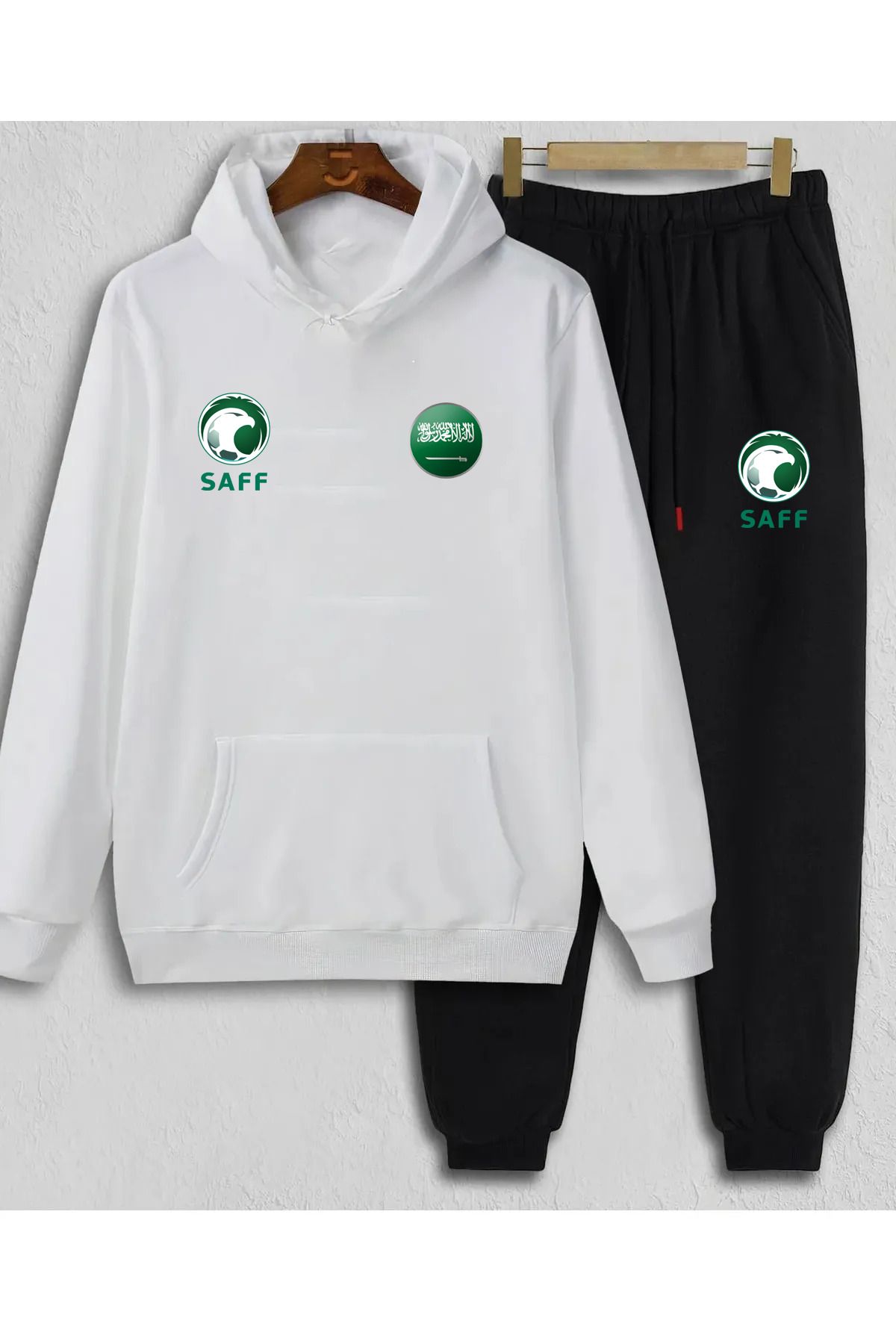 Pisa Art Suudi Arabistan Futbol Milli Takımı Özel Tasarım Kapşonlu Sweatshirt & Eşofman Altı 2'li Kombin
