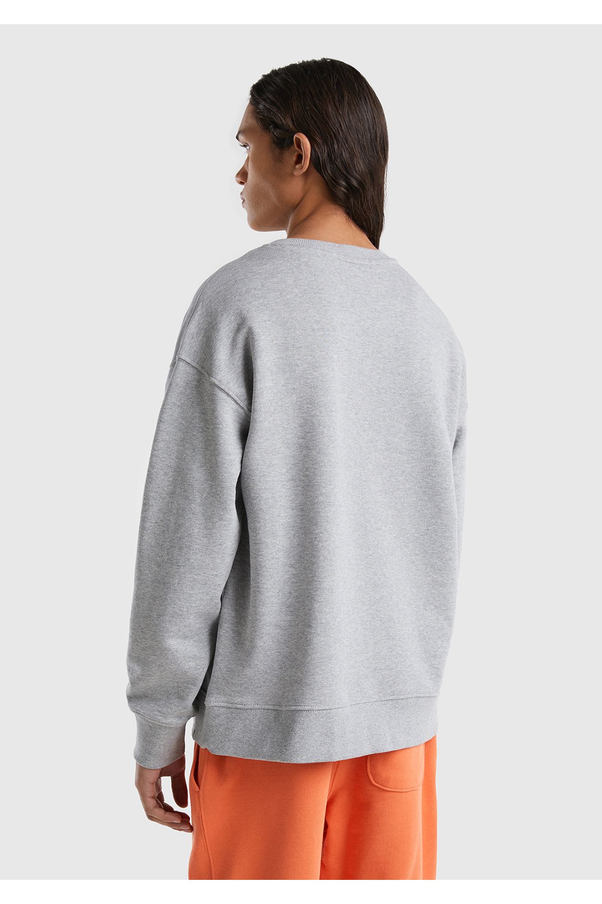 United Colors of Benetton-Men's Gray Melange 100% Cotton Crew Neck Basic Sweatshirt 3