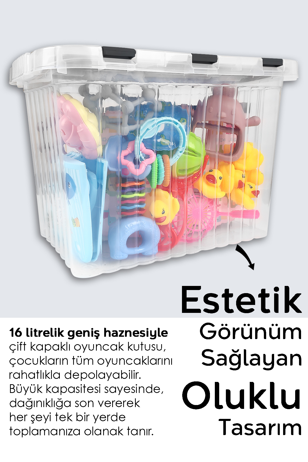 Meleni Baby Kilitli Kapak Oyuncak Kutusu - Bebek Çocuk Odası Düzenleyici - Çok Amaçlı Organizer - 16 Lt Antrasit fotoğrafı 5 (önizleme)