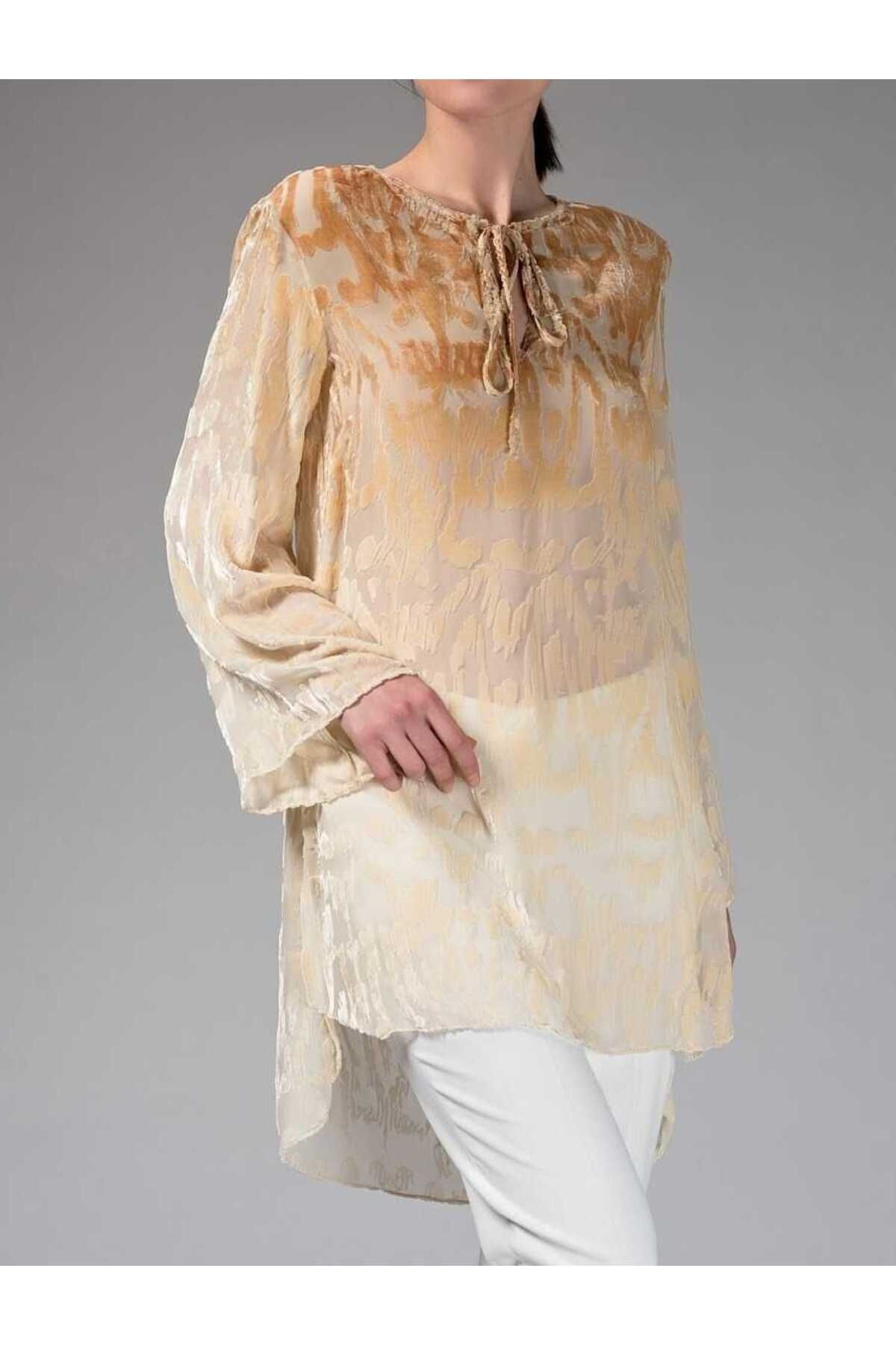 Roman-Collar Detailed Patterned Tunic Beige K1413103_024 1