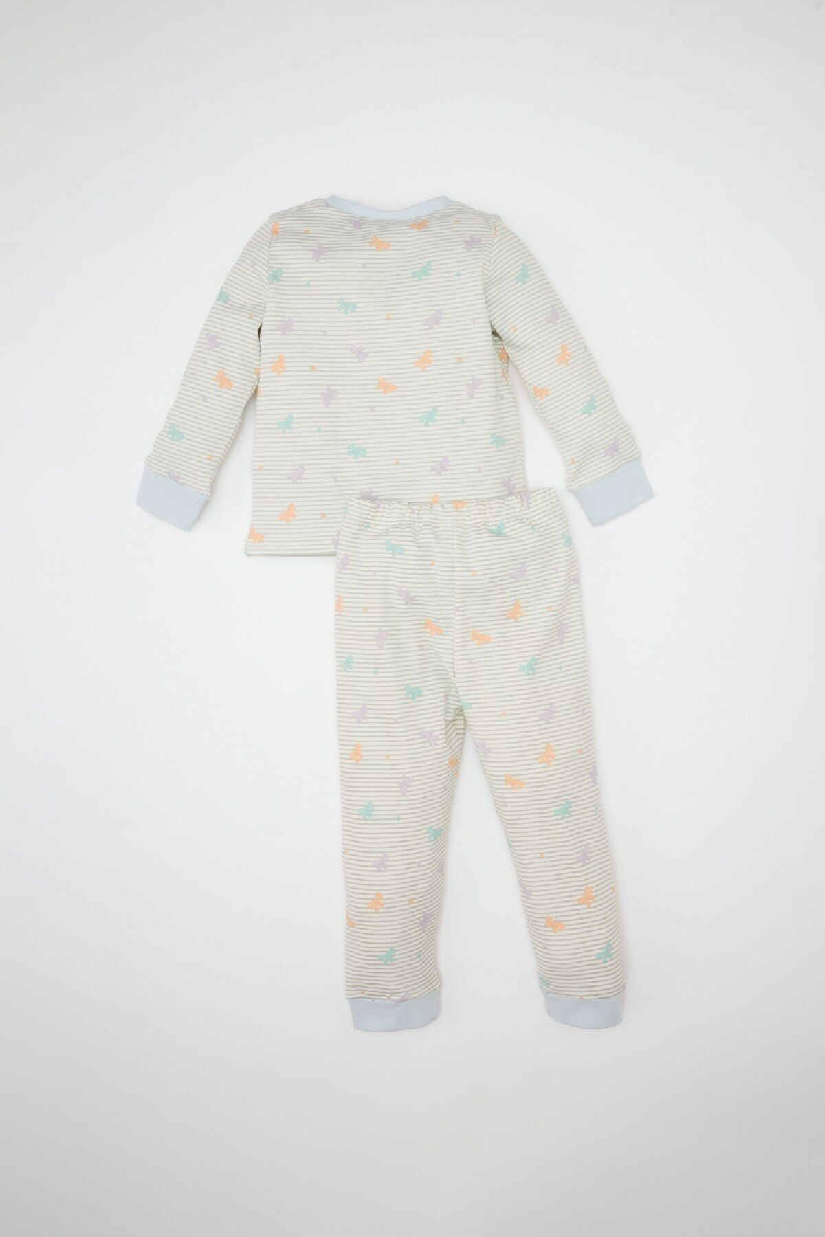 DeFacto-Baby-Mädchen-Pyjama-Set mit Schmetterlingsmuster, Rundhalsausschnitt, langärmliges Oberteil, elastische Taille, langer Boden 4