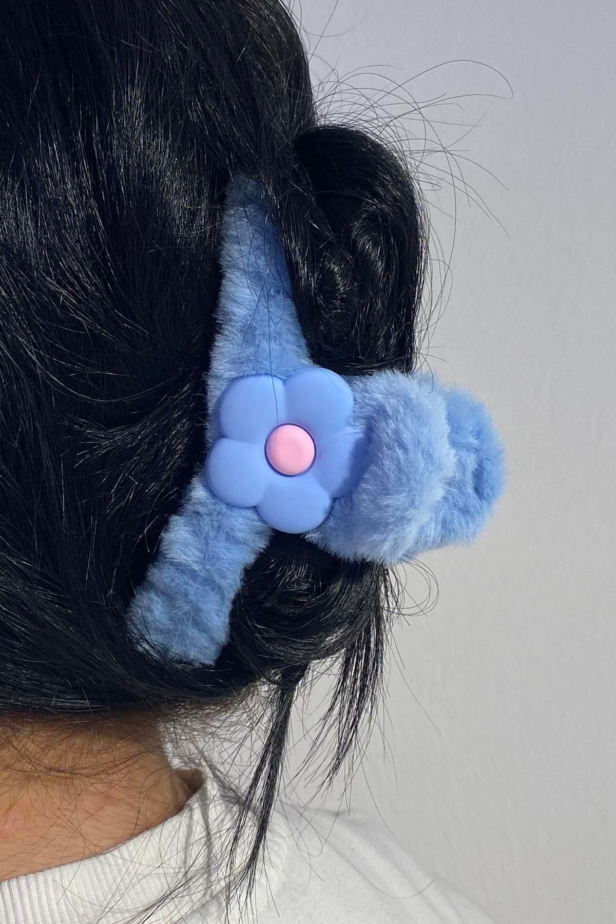 TAKIŞTIR-Blue Color Flower Figured Plush Peg Buckle 2