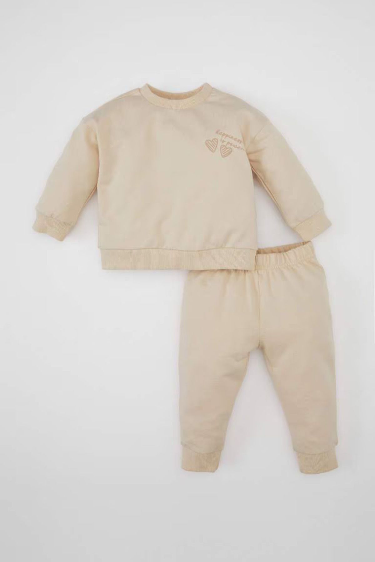 DeFacto-Crew Neck Printed Sweatshirt and Jogger Tracksuit Set for Baby Girl - D0814A524Au 1