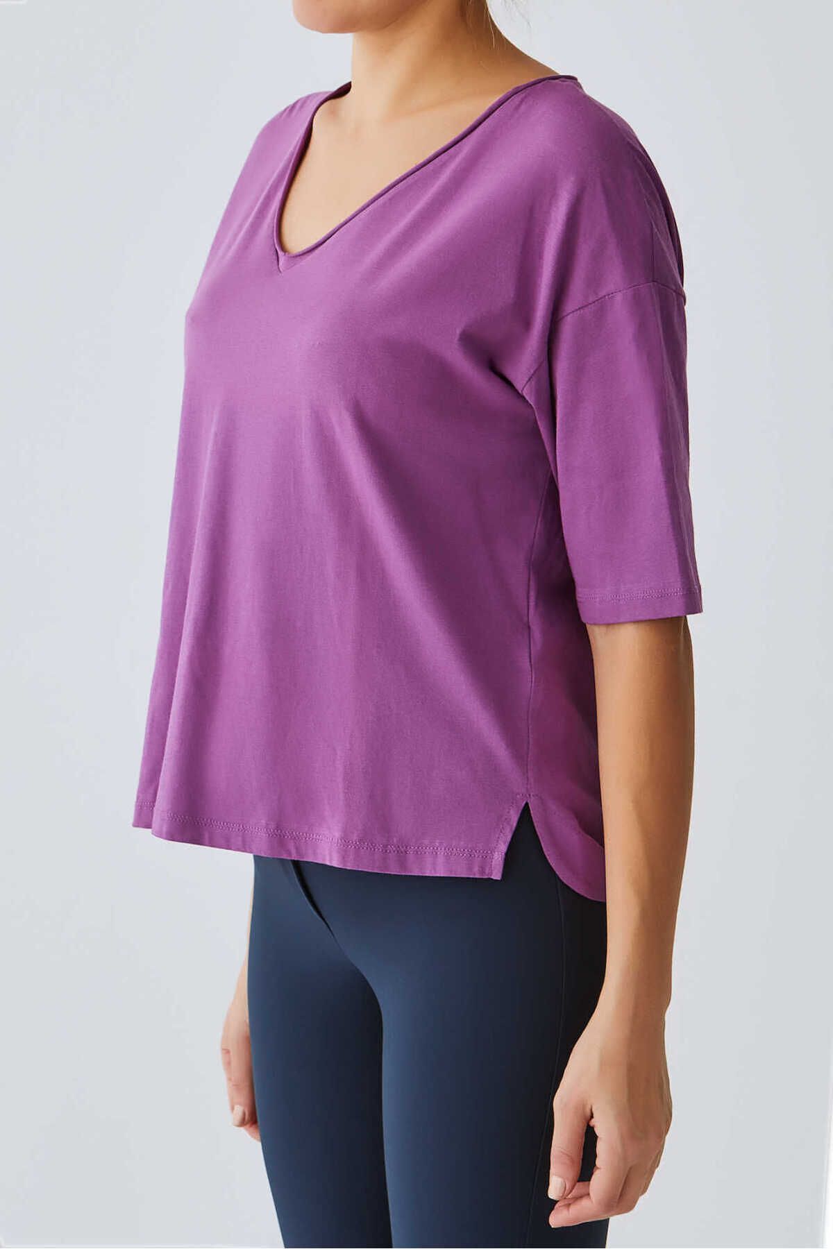 Roman-V-neck Basic T-shirt Fuchsia Y1959102_003 3