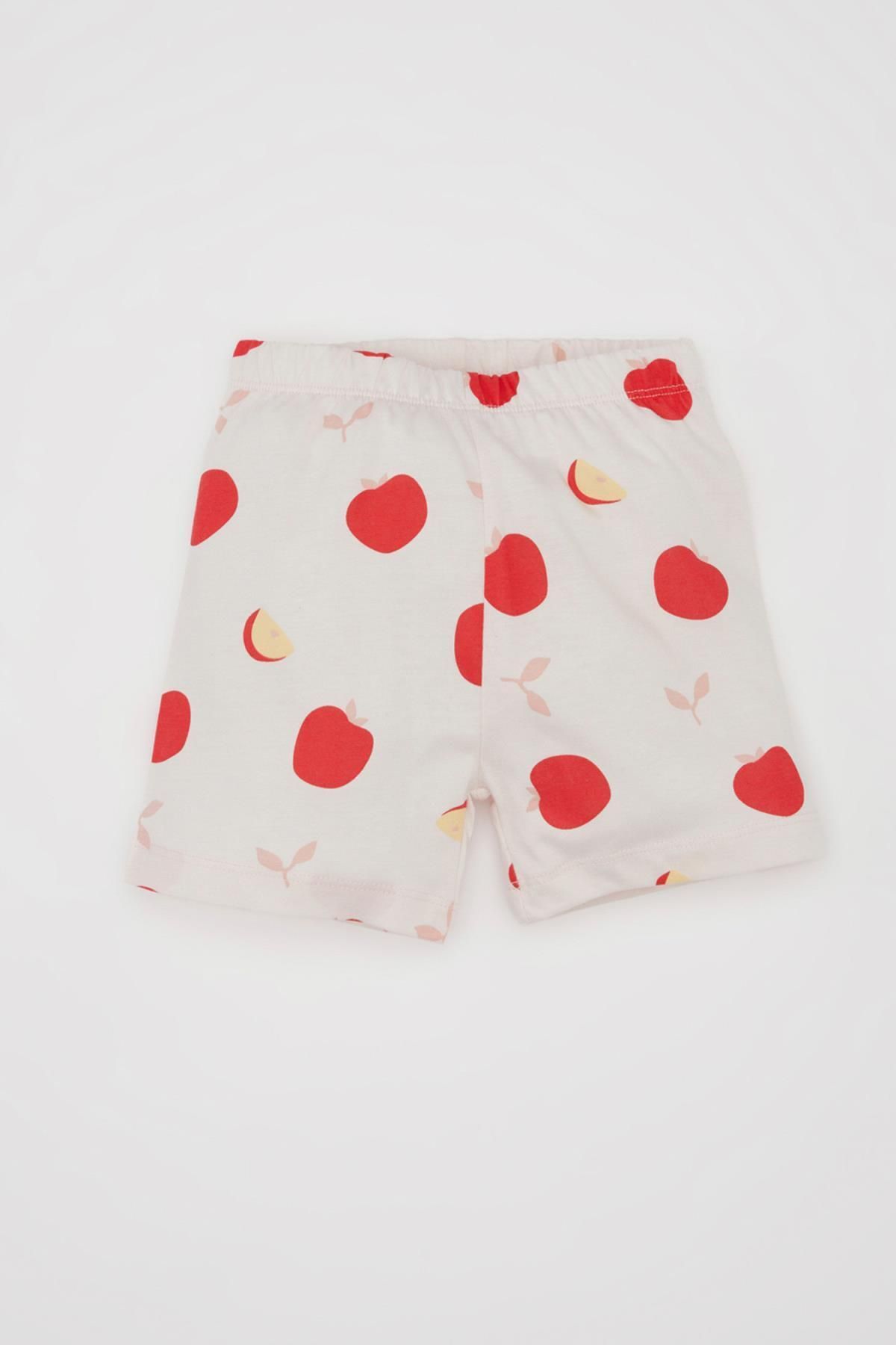 DeFacto-Baby-Mädchen-Pyjama-Set, kurzärmeliges Oberteil aus gekämmter Baumwolle mit Fruchtmuster, Shorts C0970a524hs 2