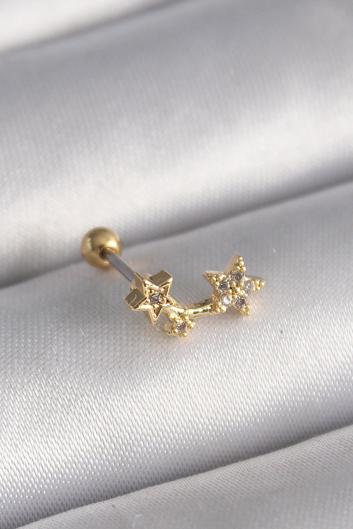Maristas Çelik Gold Renk Zirkon Taşlı Kalp Tragus Piercing