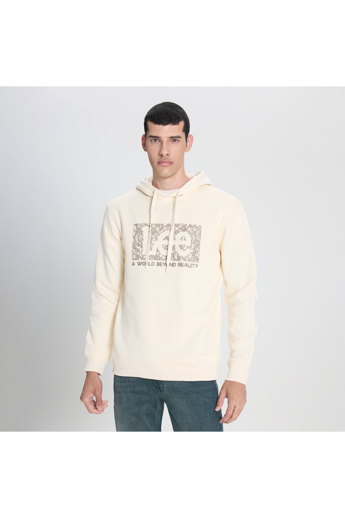 لی سویشرت کلاه‌دار معمولی فیت به سبک سفید صدفی