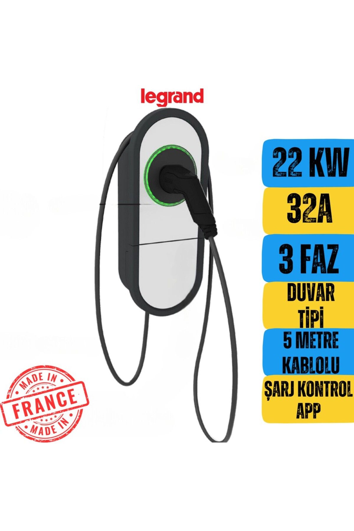 Legrand Elektrikli Araç Şarj Istasyonu 22 Kw Kablolu Duvar Tipi
