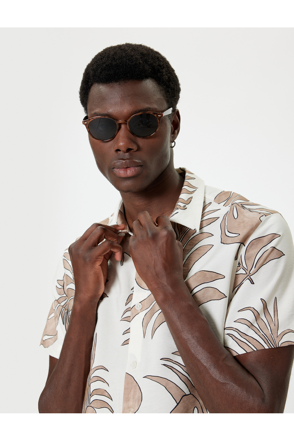 کوتون پیراهن هاوایی، آستین کوتاه، طرح برگ، سایز معمولی