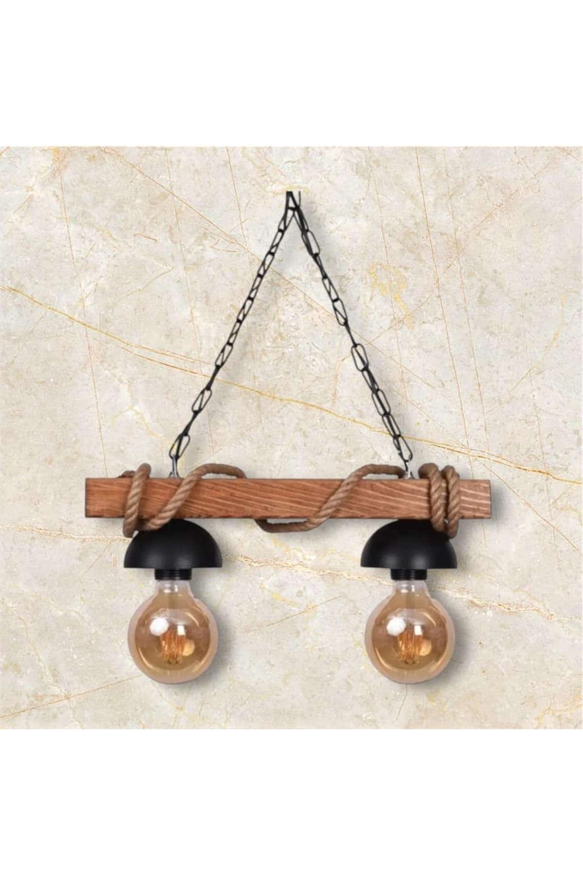 OSC HOME AYDINLATMA TASARIM-Rustic Wooden - Set of 2 Rope Chandelier 1