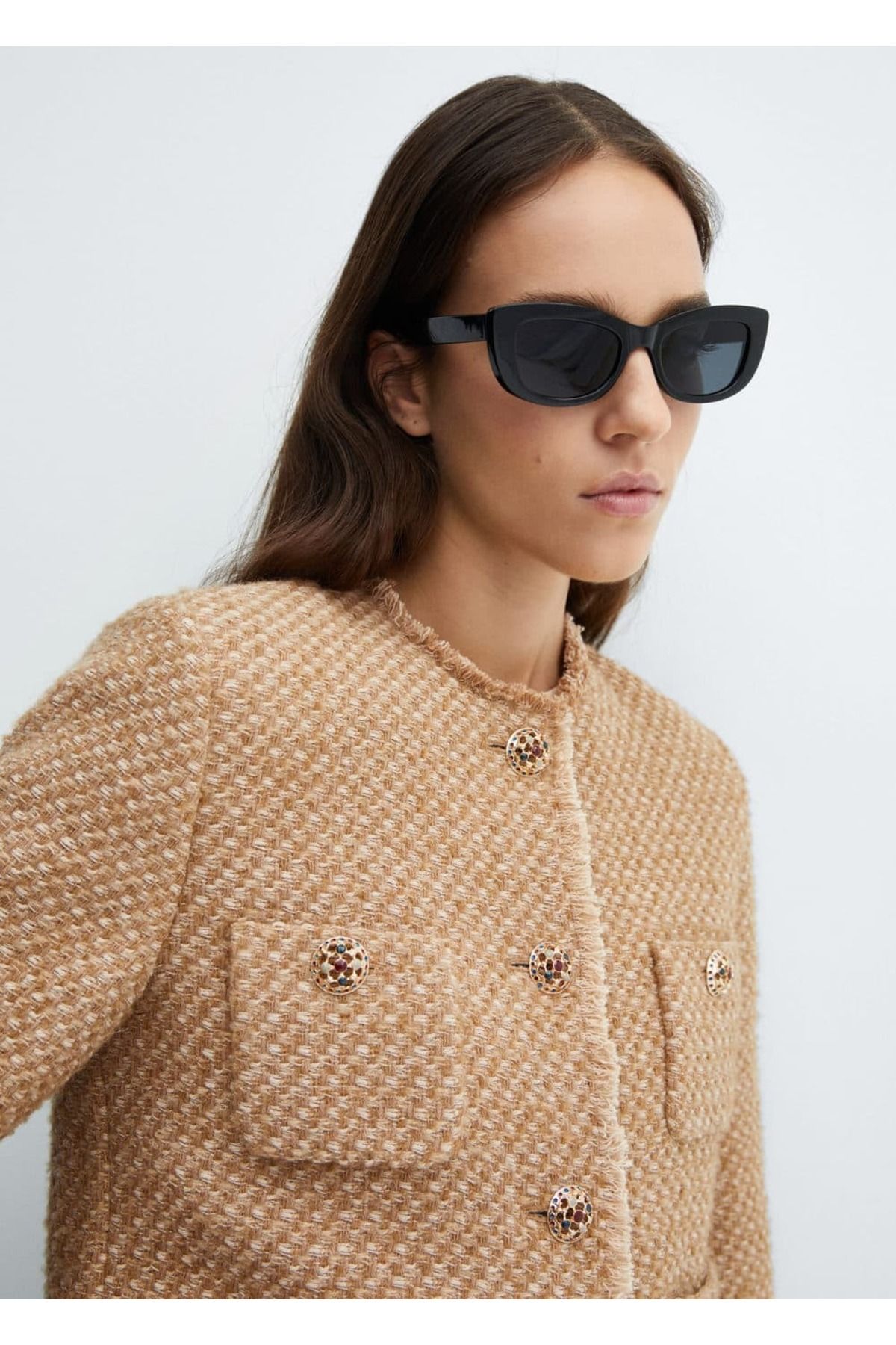 MANGO Woman-Tweed jacket with stones on buttons 6