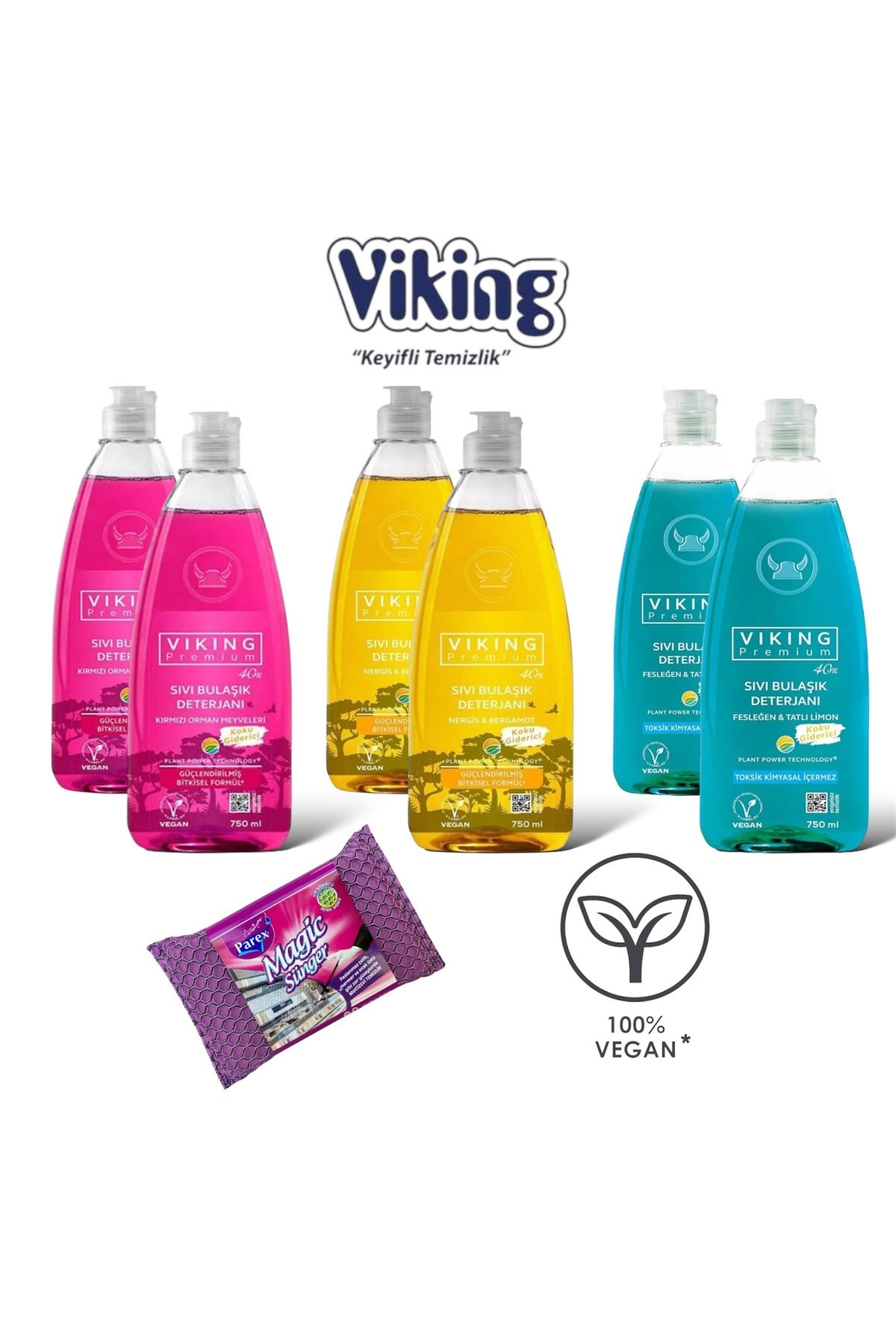 Viking Premium Sevilen 3’lü Ekonomik Bulaşık Deterjanı X6 + Magic Sünger