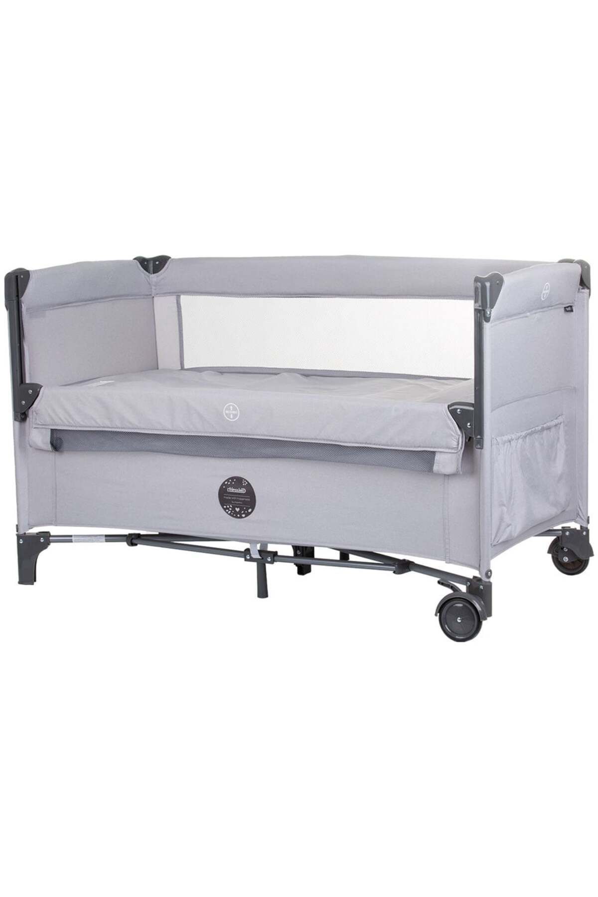 Chipolino-Chipolino Relax ash grey linen folding cot with sliding side 1