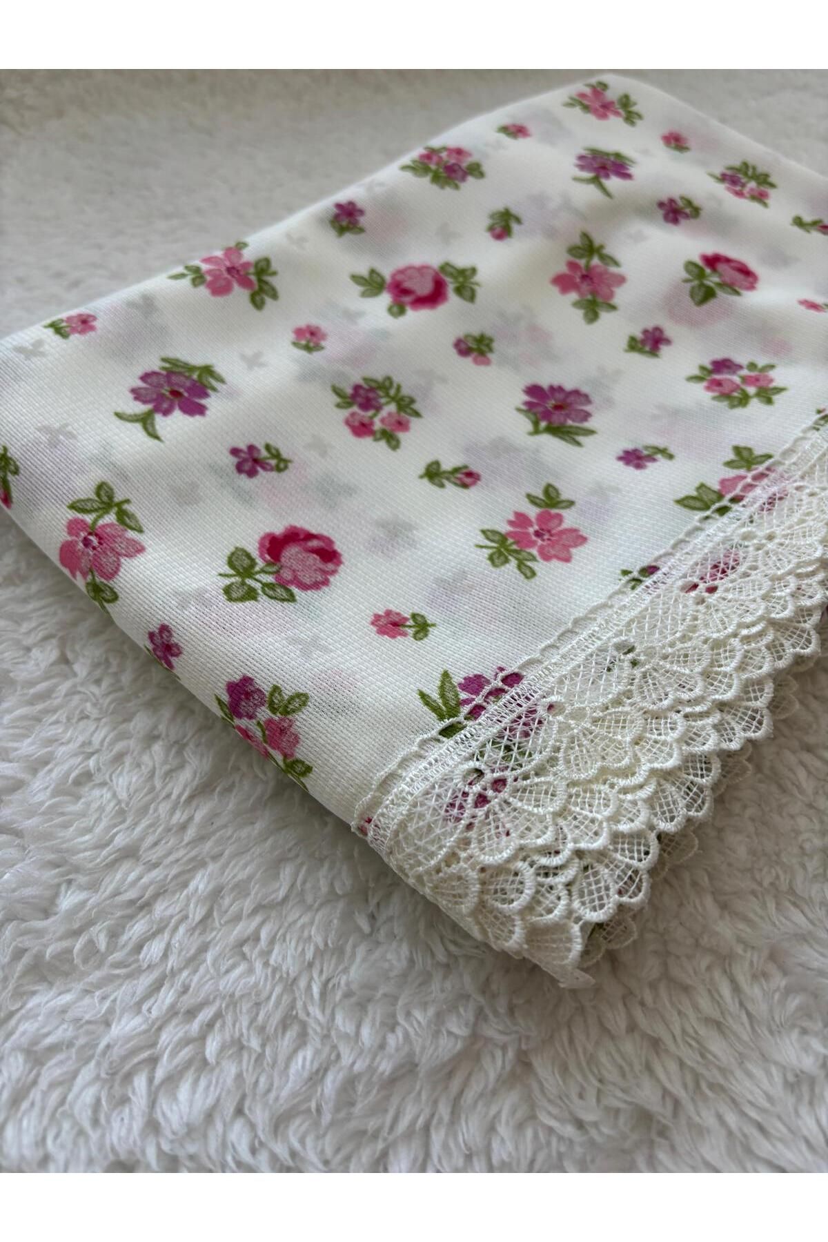 Home-Pink Floral Pattern Scalloped Tablecloth - Laceless and Handle-Free 160X160 1