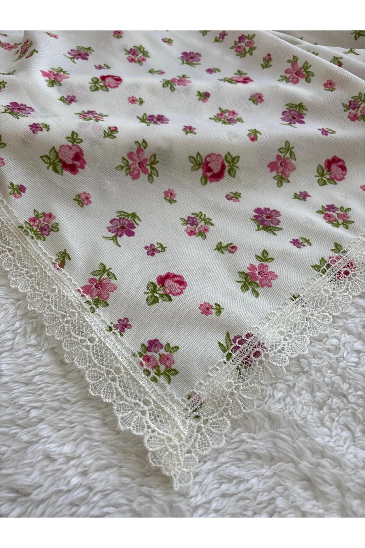 Home-Pink Floral Pattern Scalloped Tablecloth - Laceless and Handle-Free 160X160 4