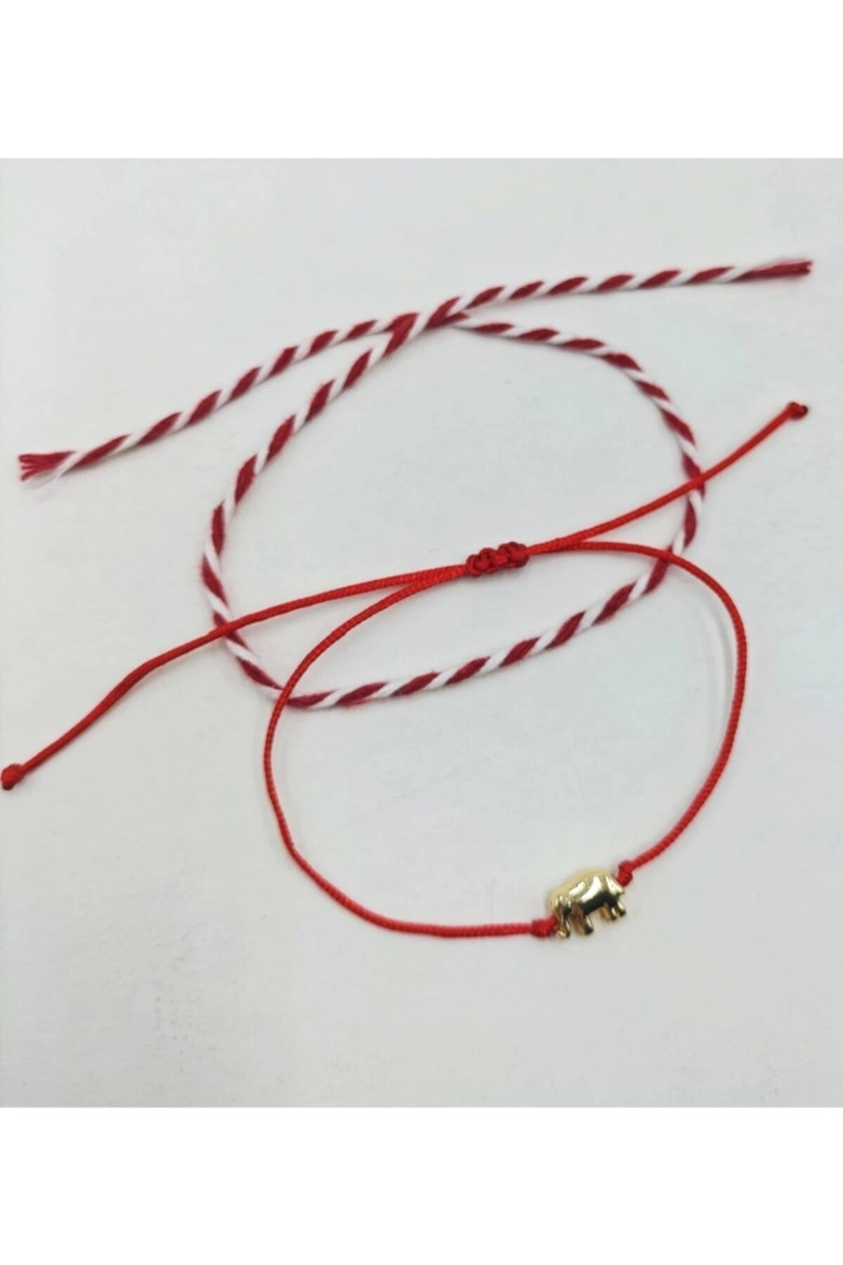 Tralles Takı-New Year's Gift Red String Bracelet with Elephant Figure and Red and White Lucky String 2