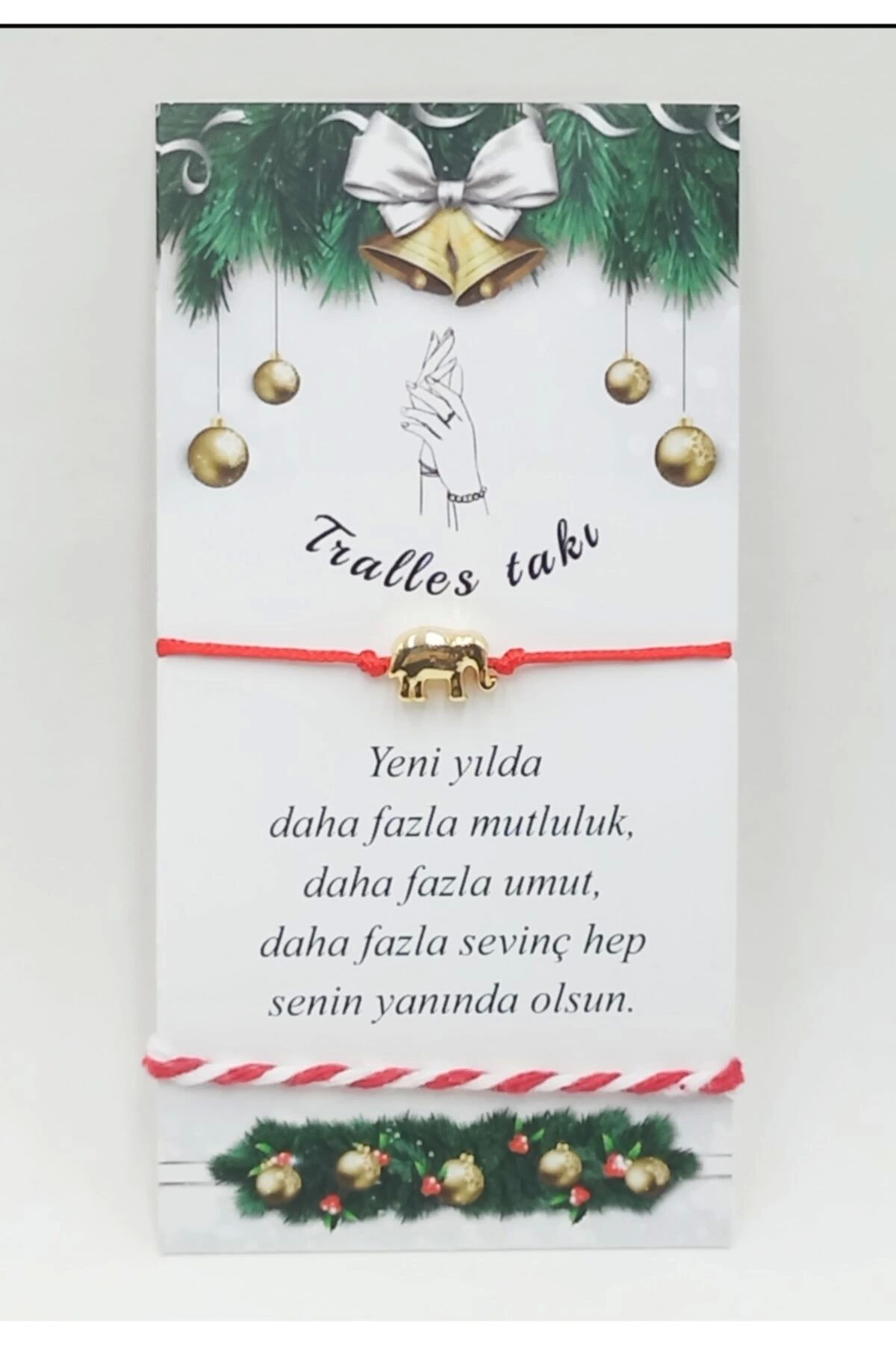 Tralles Takı-New Year's Gift Red String Bracelet with Elephant Figure and Red and White Lucky String 1