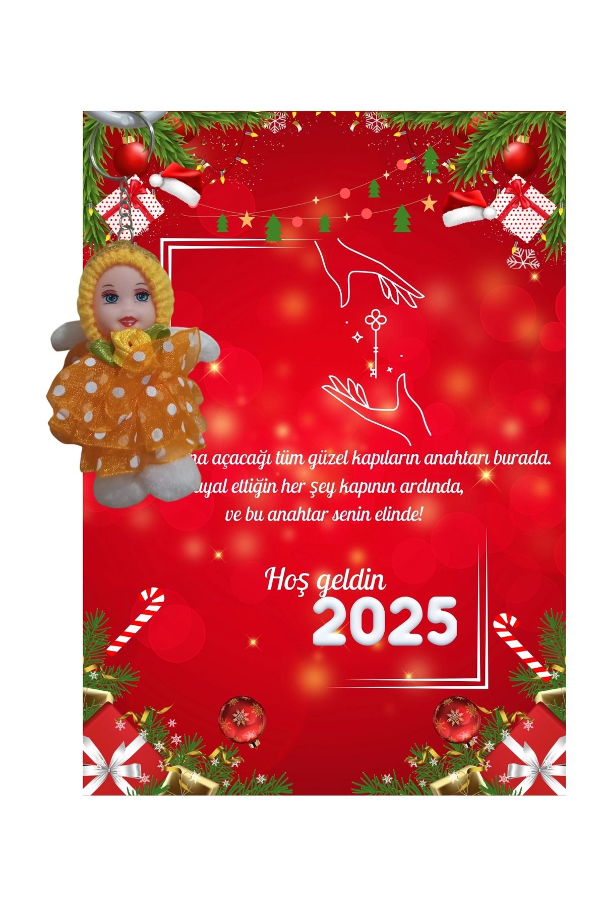 P Parla Yeni Yıl 2025 Kart Üzerinde Anahtarlık (Kişiye Özel Yazı Yazdırılabilir) Tütü Bebek 5 Adet