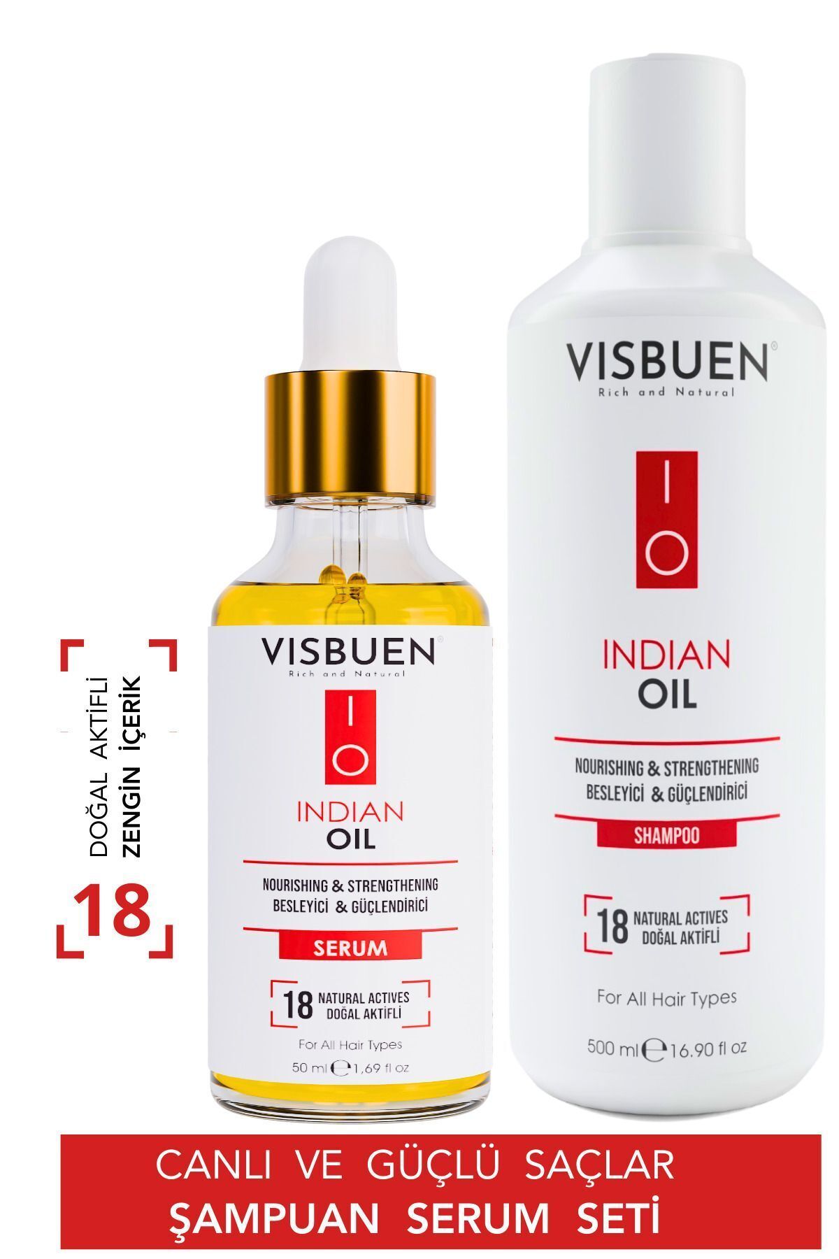 Visbuen Hint Yağı Hızlı Saç Uzatma Ve Besleyici Güçlendirici Etkili Şampuan Serum Seti