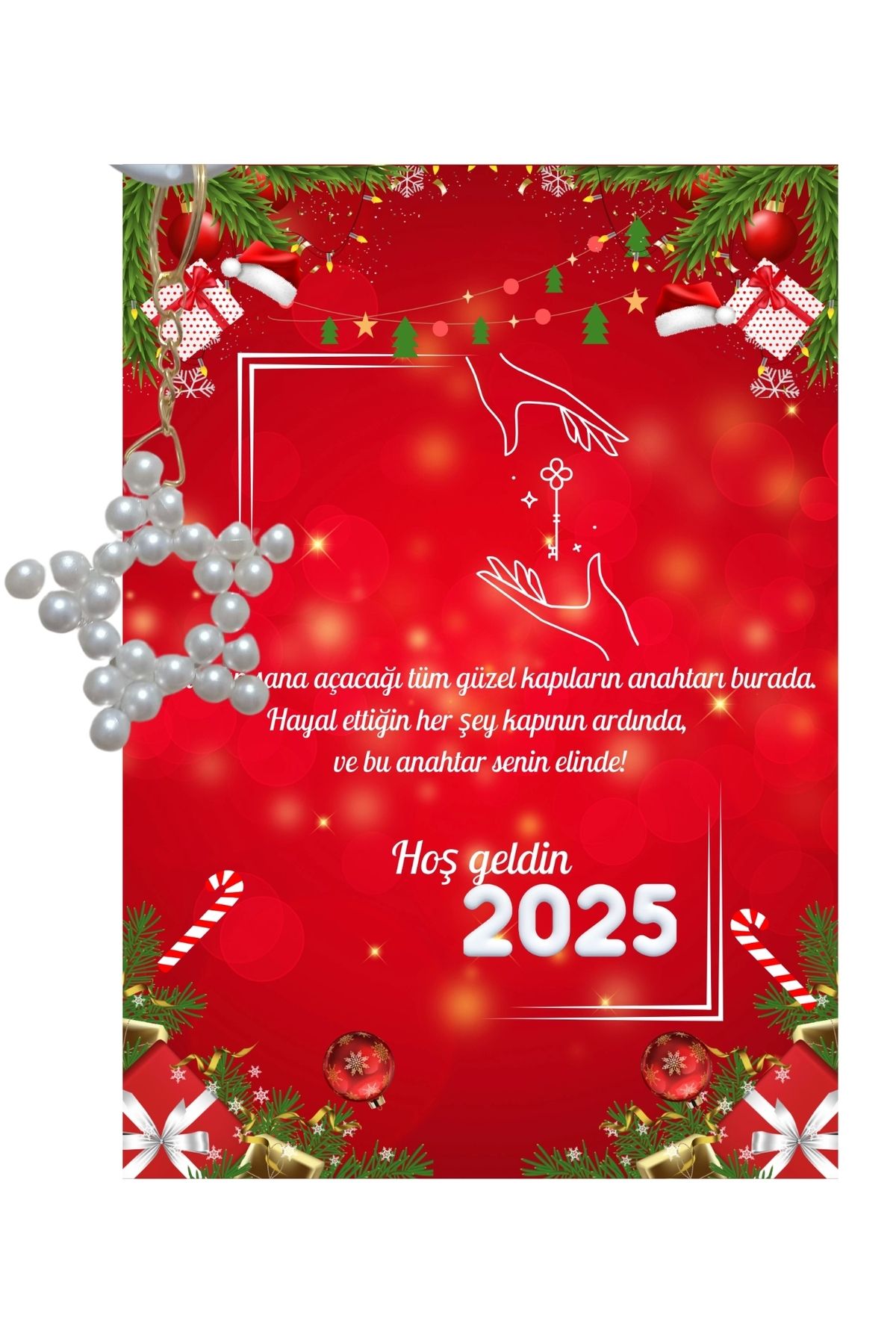 P Parla Yeni Yıl 2025 Kart Üzerinde Anahtarlık (Kişiye Özel Yazı Yazdırılabilir) Yıldız Model 5 Adet