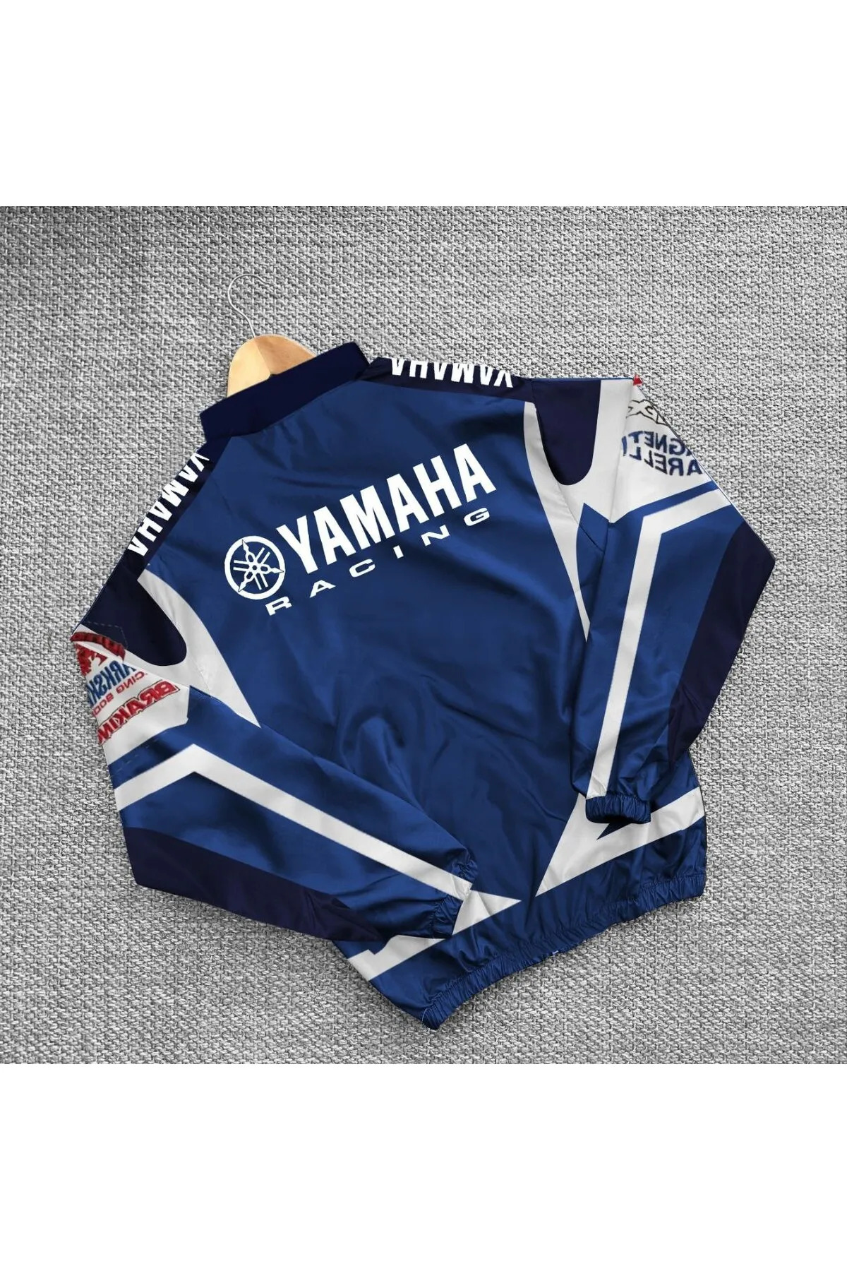 Lushen Yamaha Mavi Unisex Paraşüt Kumaş Oversize Baskılı Siyah Rüzgarlık Yağmurluk İnce Ceket görsel 5