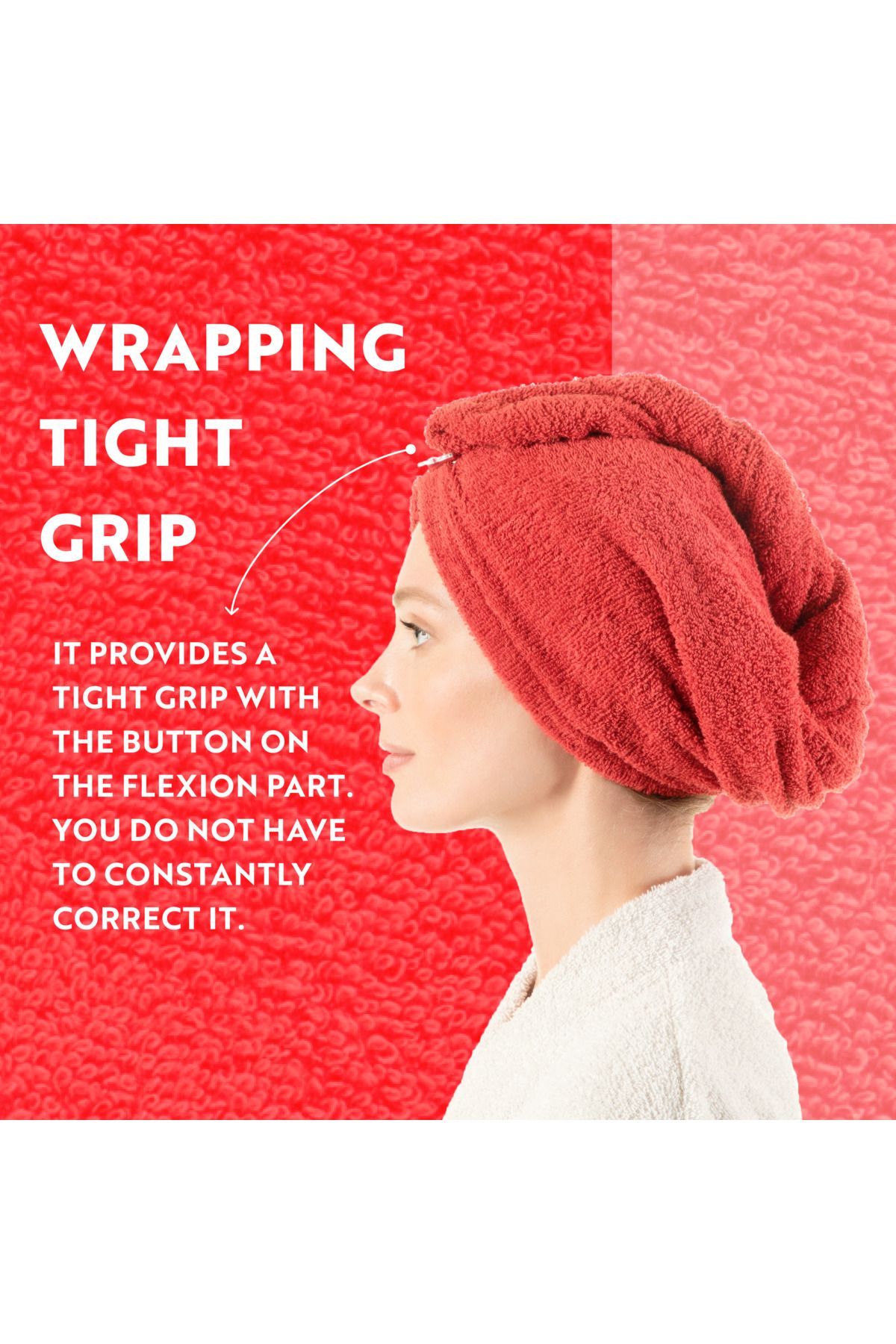English Home-%100 Türk Pamuğu Saç Turban Havlusu, Düğmeli Turban Havlusu 5