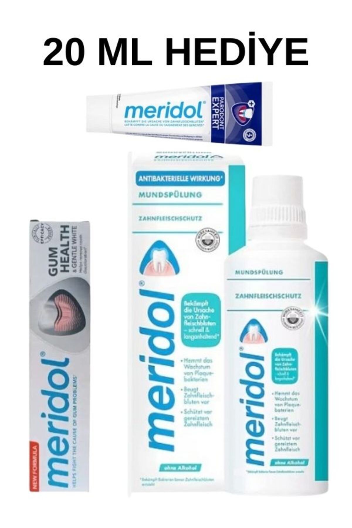 Meridol Diş Eti Bakımı & Gentle White Diş Macunu 75 ml + Ağız Bakım Suyu 400 ml