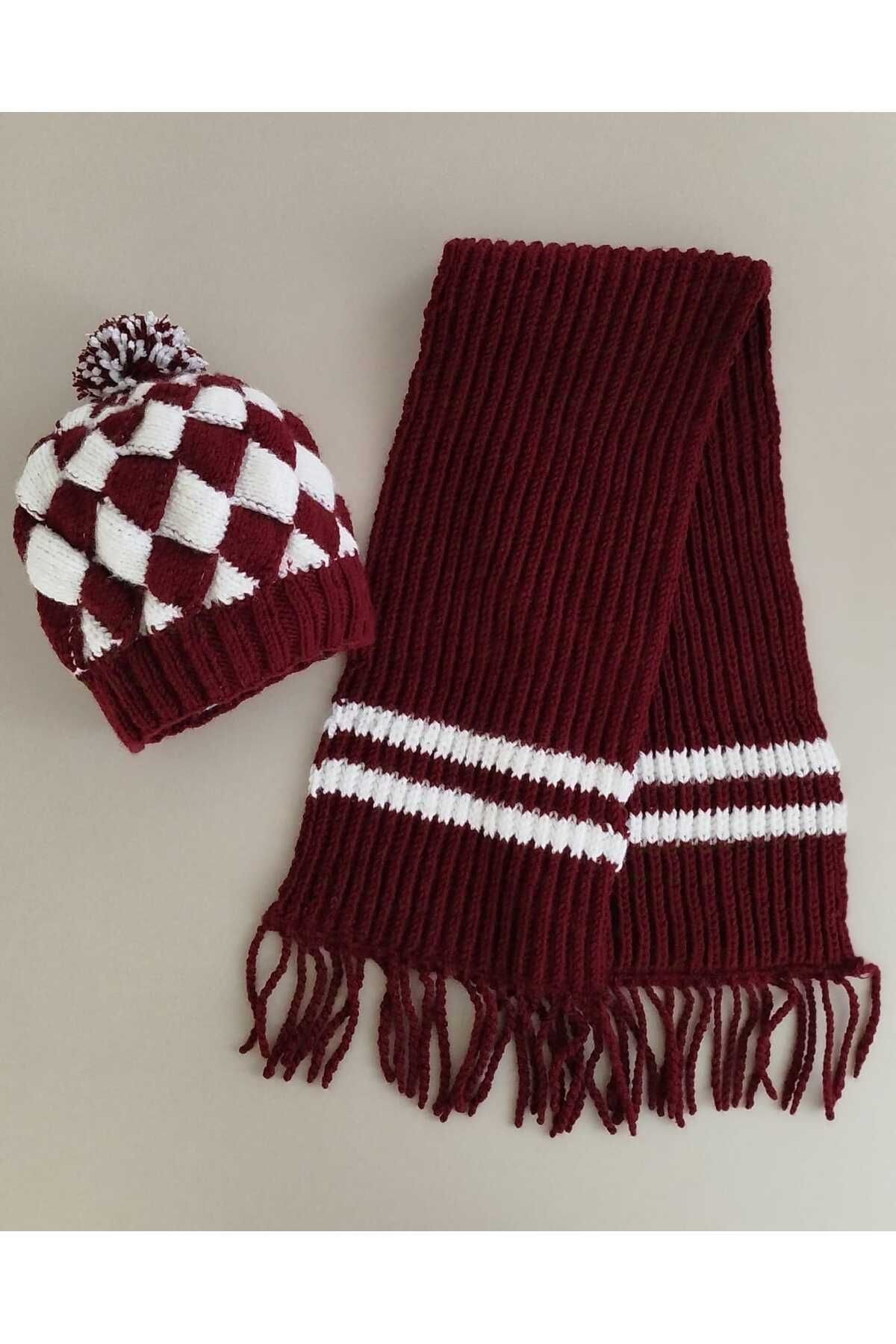 HobbyCity-Knitted Hat with a Square Print and a Cashew(Scarf) 1