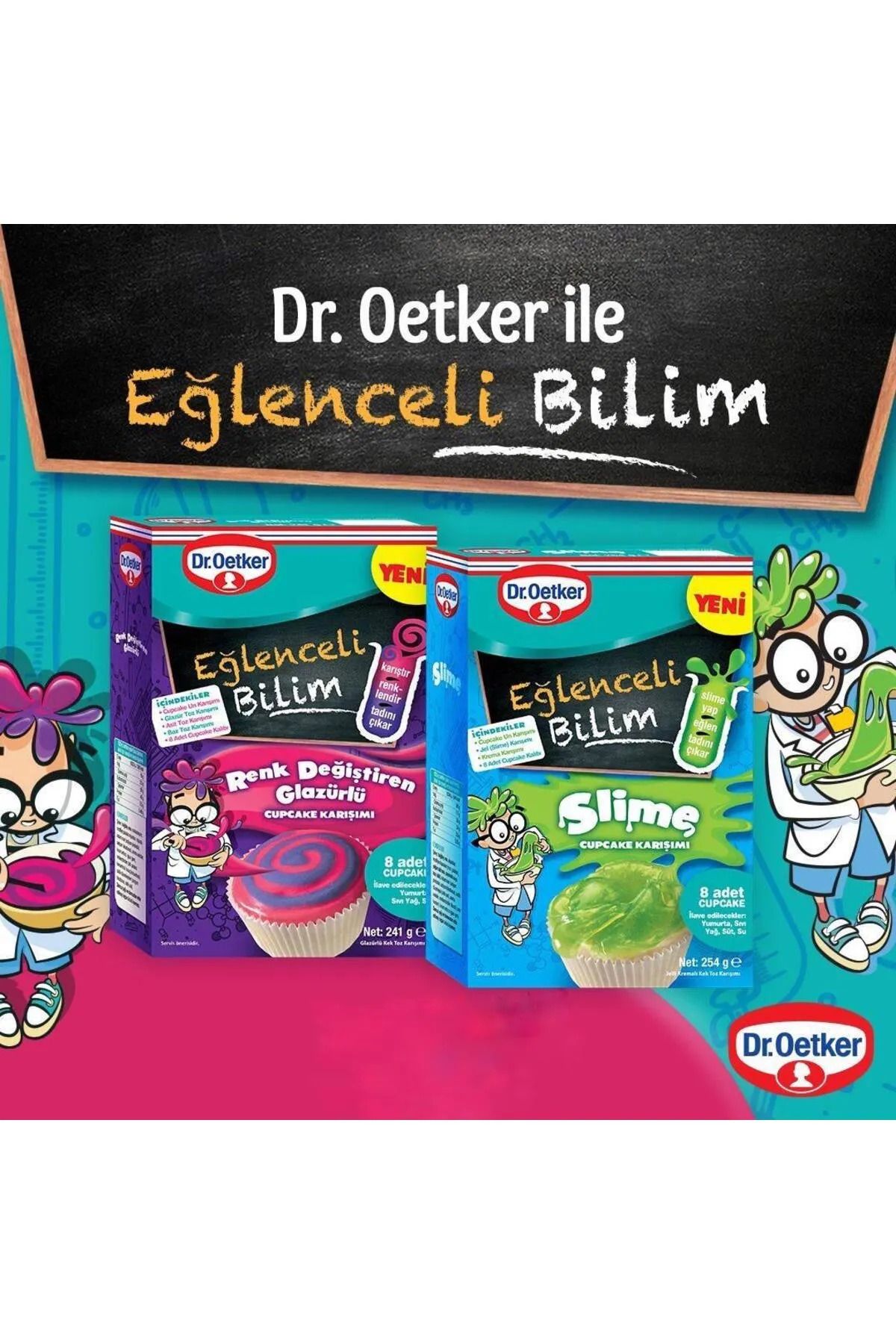 Dr. Oetker Yeni Eğlenceli Bilim Serisi- Cupcake Karışımı (Renk Değiştiren Glazürlü ve Slime) 4 Adet