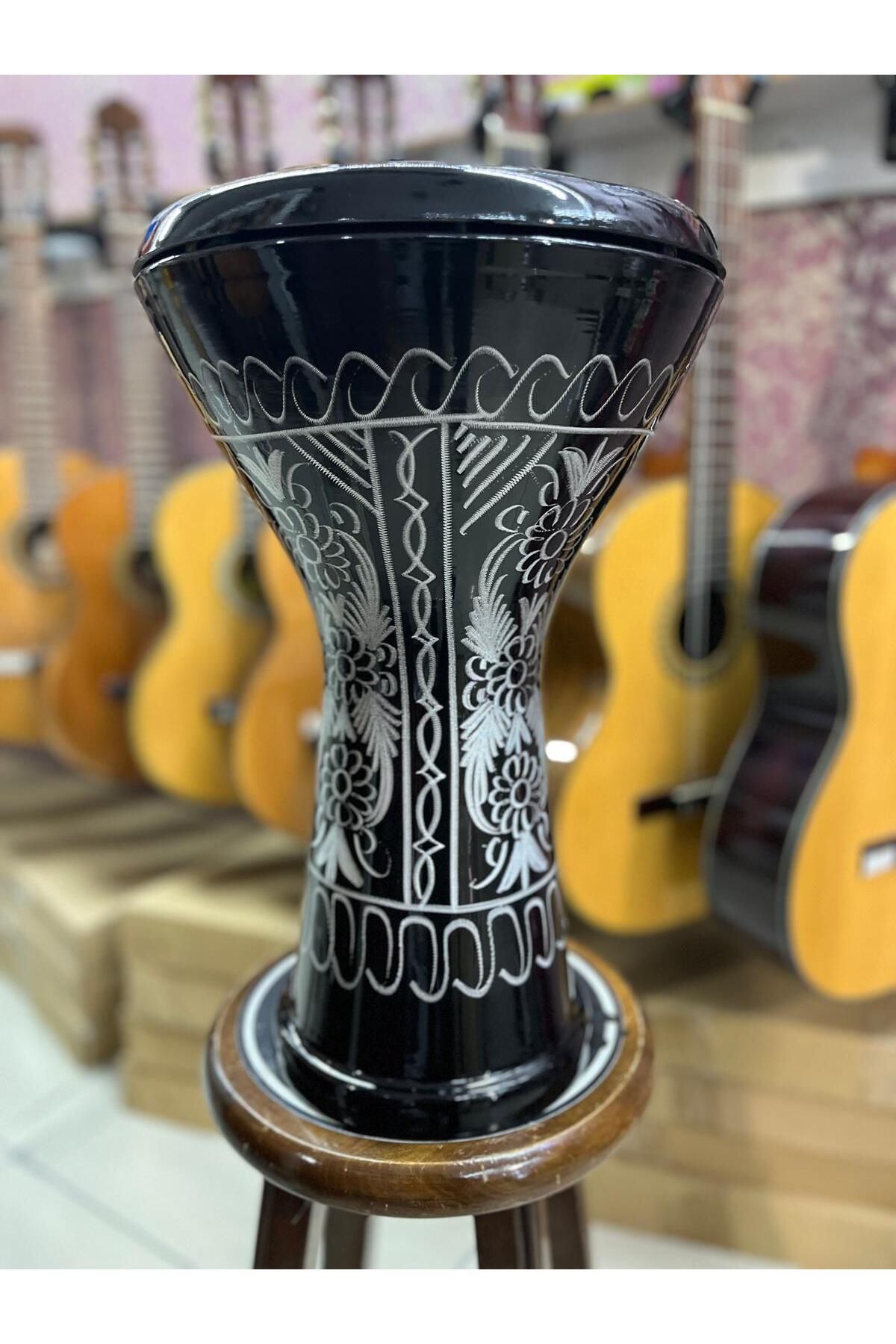 Vatan-Erzincan Embroidered Black Darbuka - Code 3029S 2